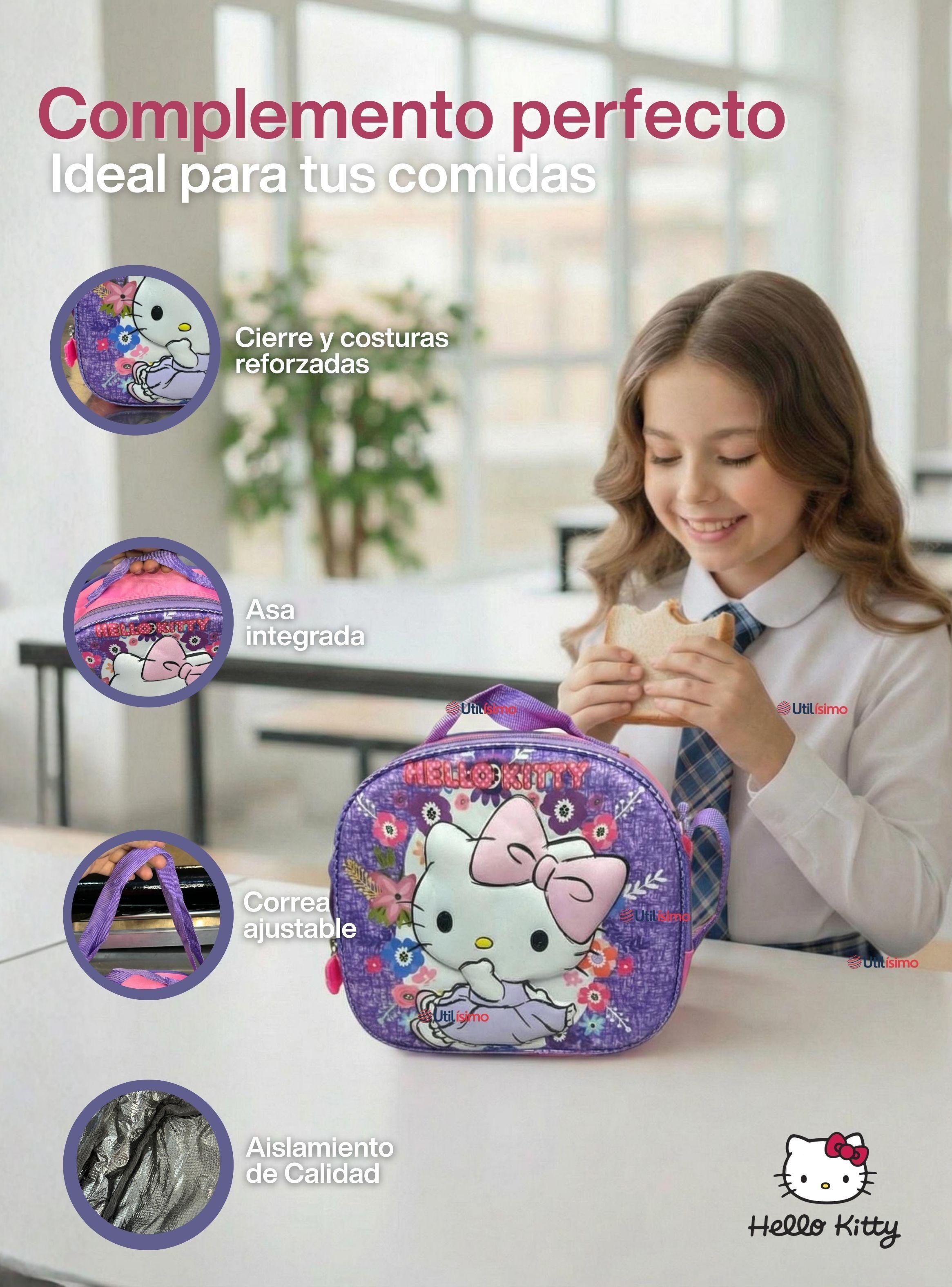 Mochila Escolar Hello Kitty Con Ruedas Desmontables + Estuche + Lonchera Lila Niña Poliéster-7