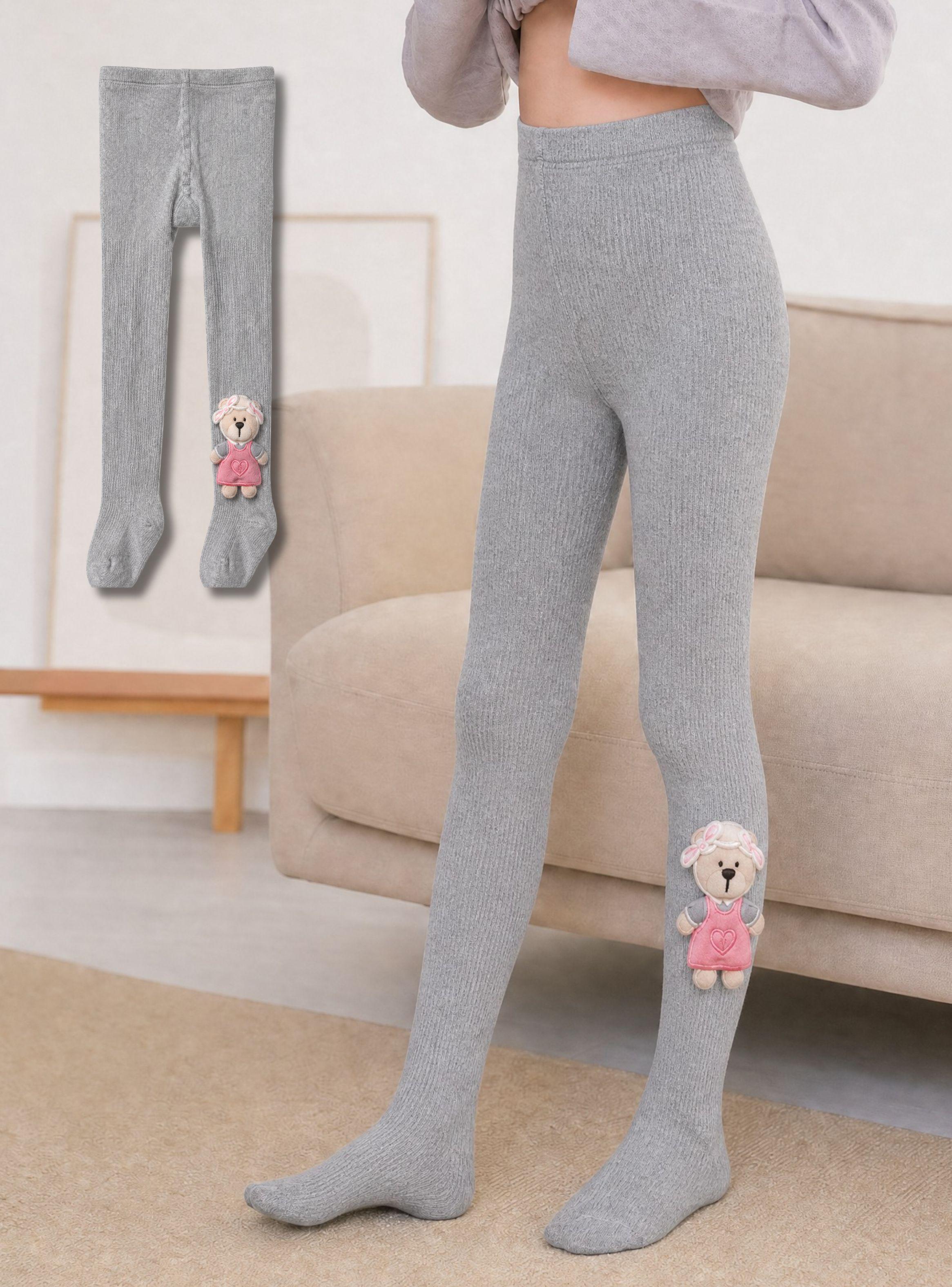 Panty 3D Osito Gris Tejida Niña Ballerina 78% Algodón Premium-2