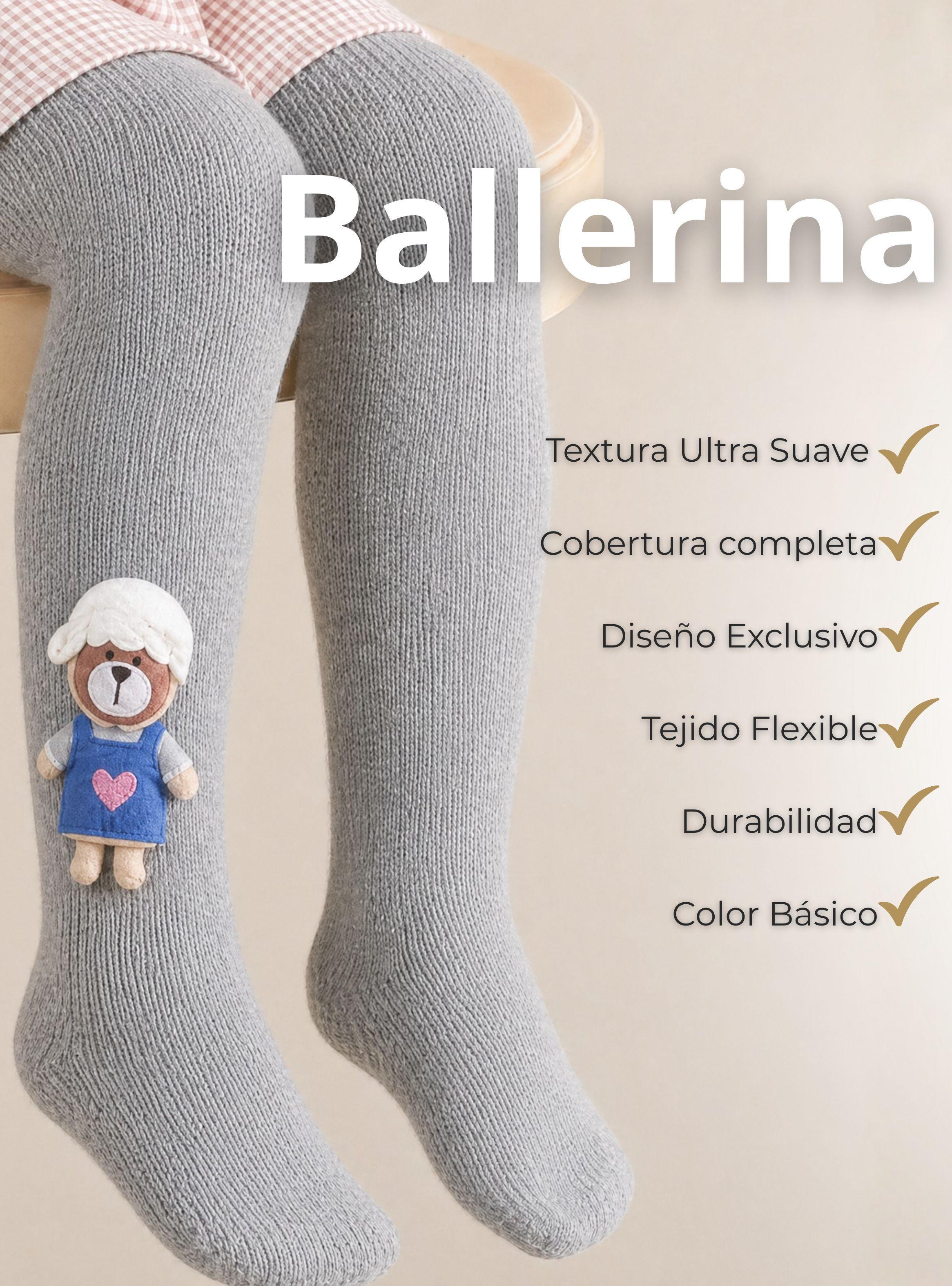 Panty 3D Osito Gris Tejida Niña Ballerina 78% Algodón Premium-4
