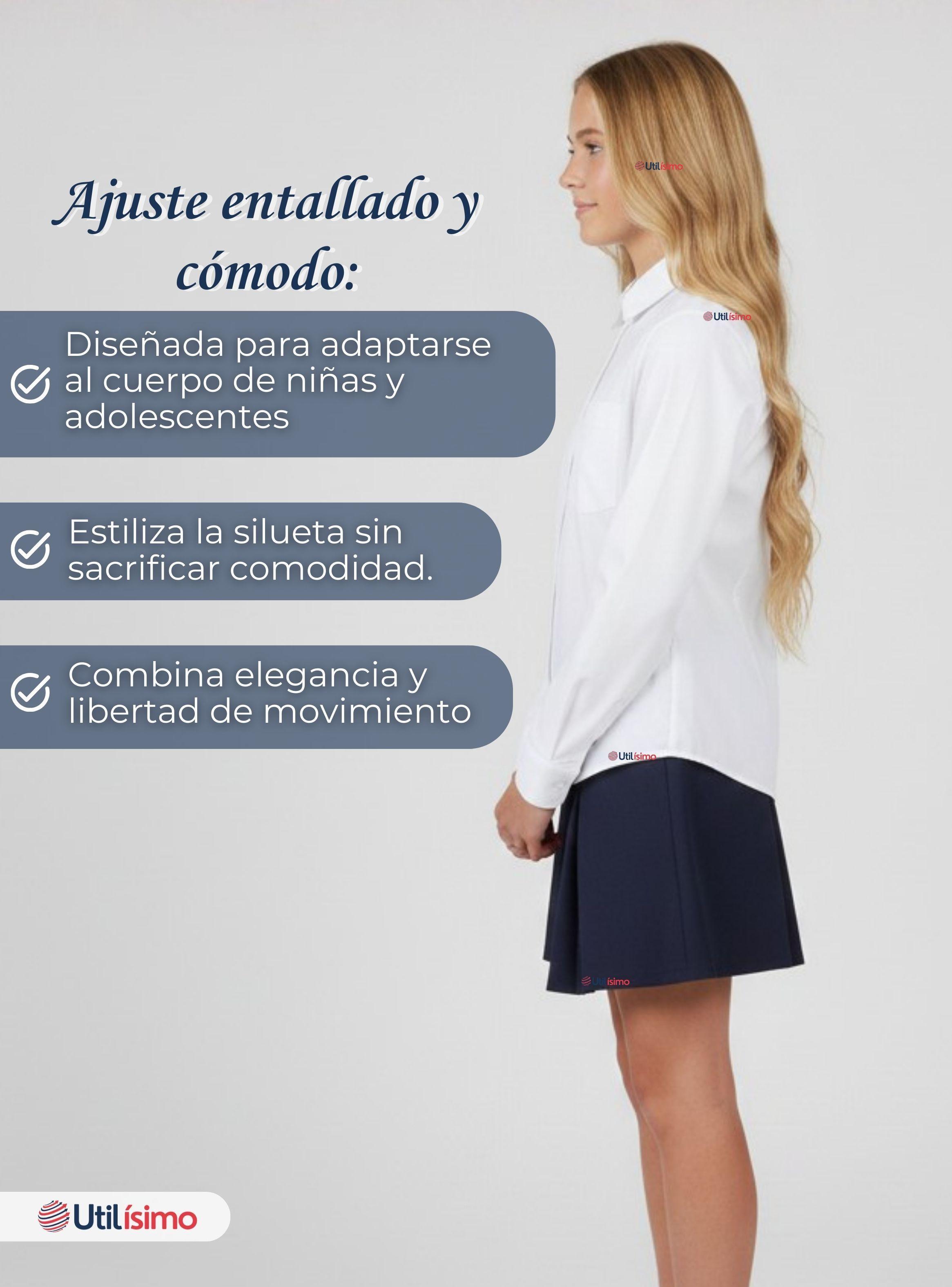 Blusa Escolar Camisa Manga Larga Color Blanco Colegio Niña y Juvenil-5