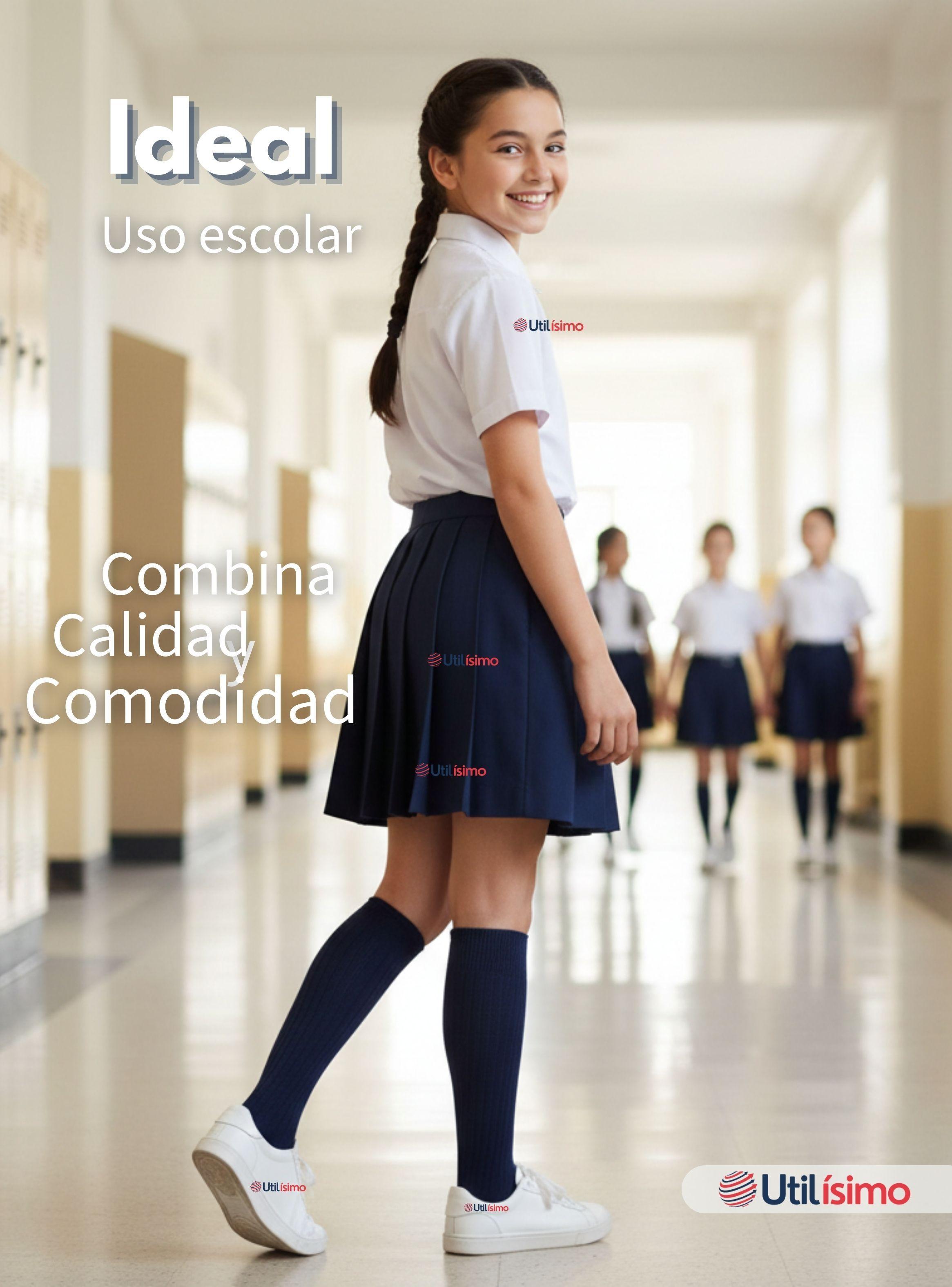 Pack 6 Calcetines Escolares Largo Algodón Azul Niñas-4