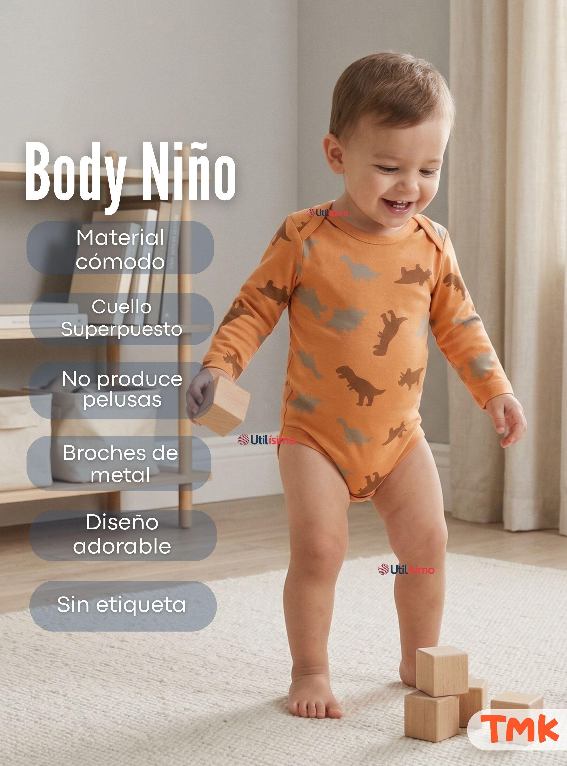 Pack 5 Bodys Manga Larga 100% Algodón Bebé Niños Dino Aventure-2