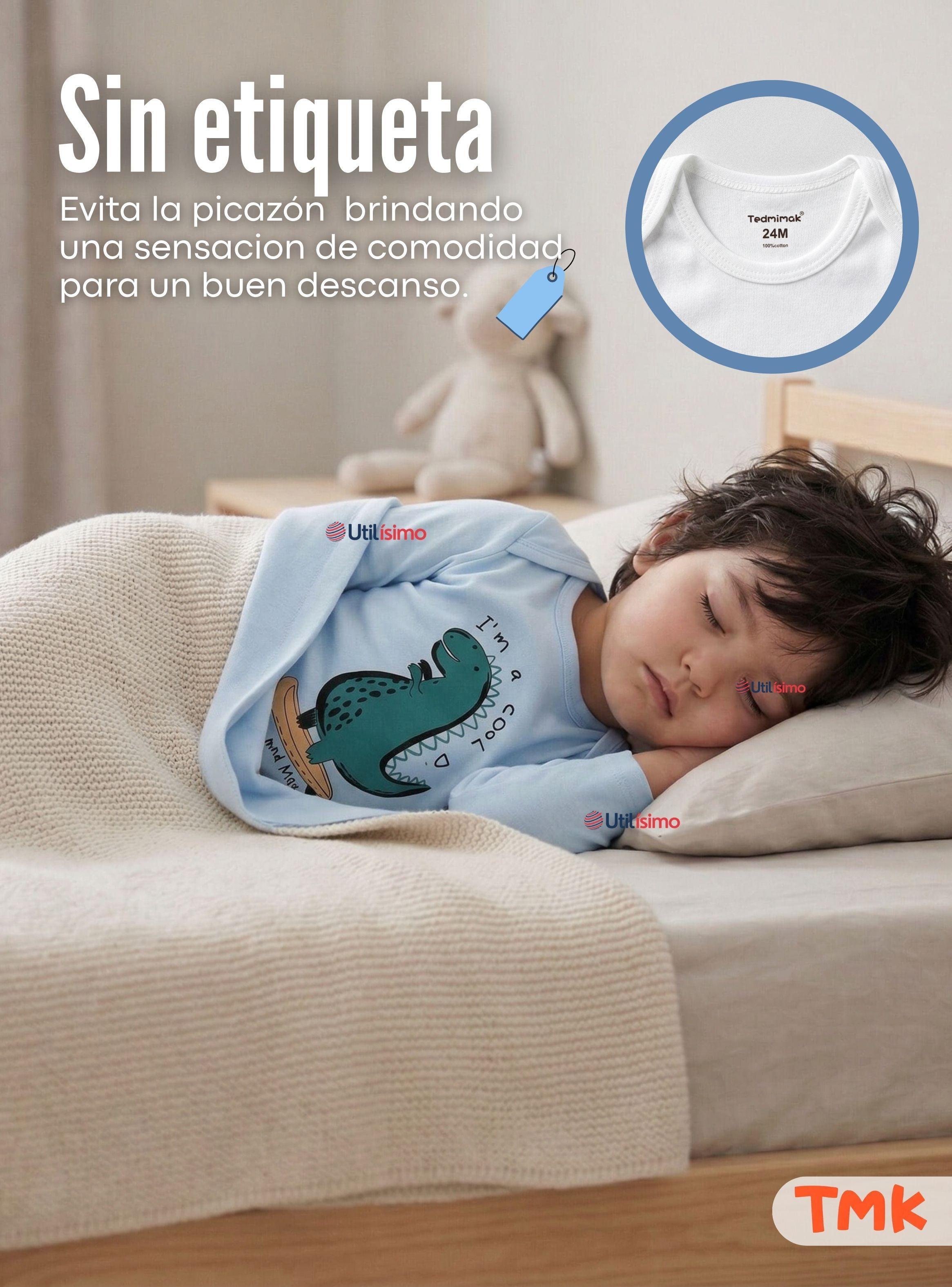 Pack 5 Bodys Manga Larga 100% Algodón Bebé Niños Dino Aventure-6