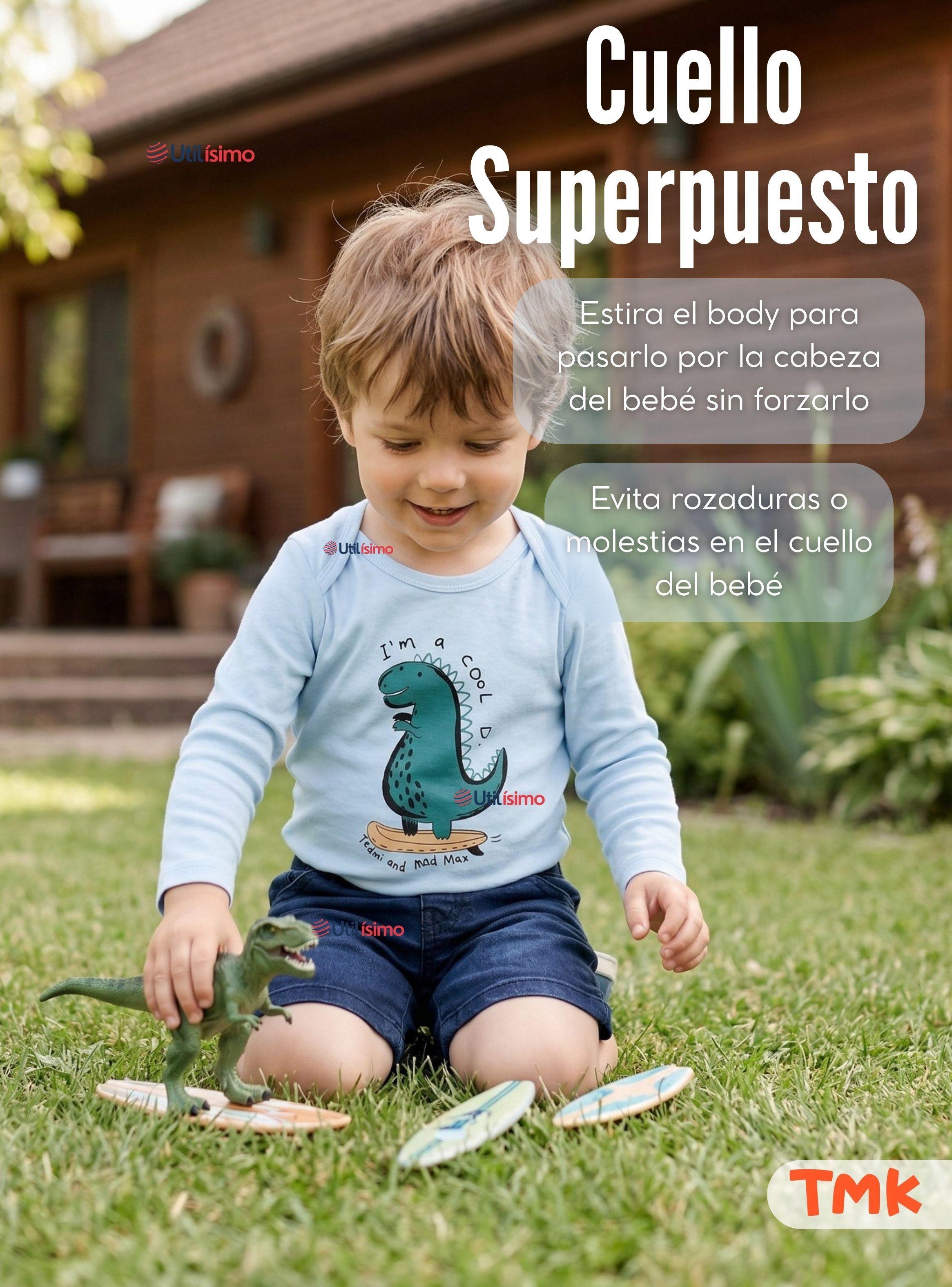 Pack 5 Bodys Manga Larga 100% Algodón Bebé Niños Dino Aventure-7