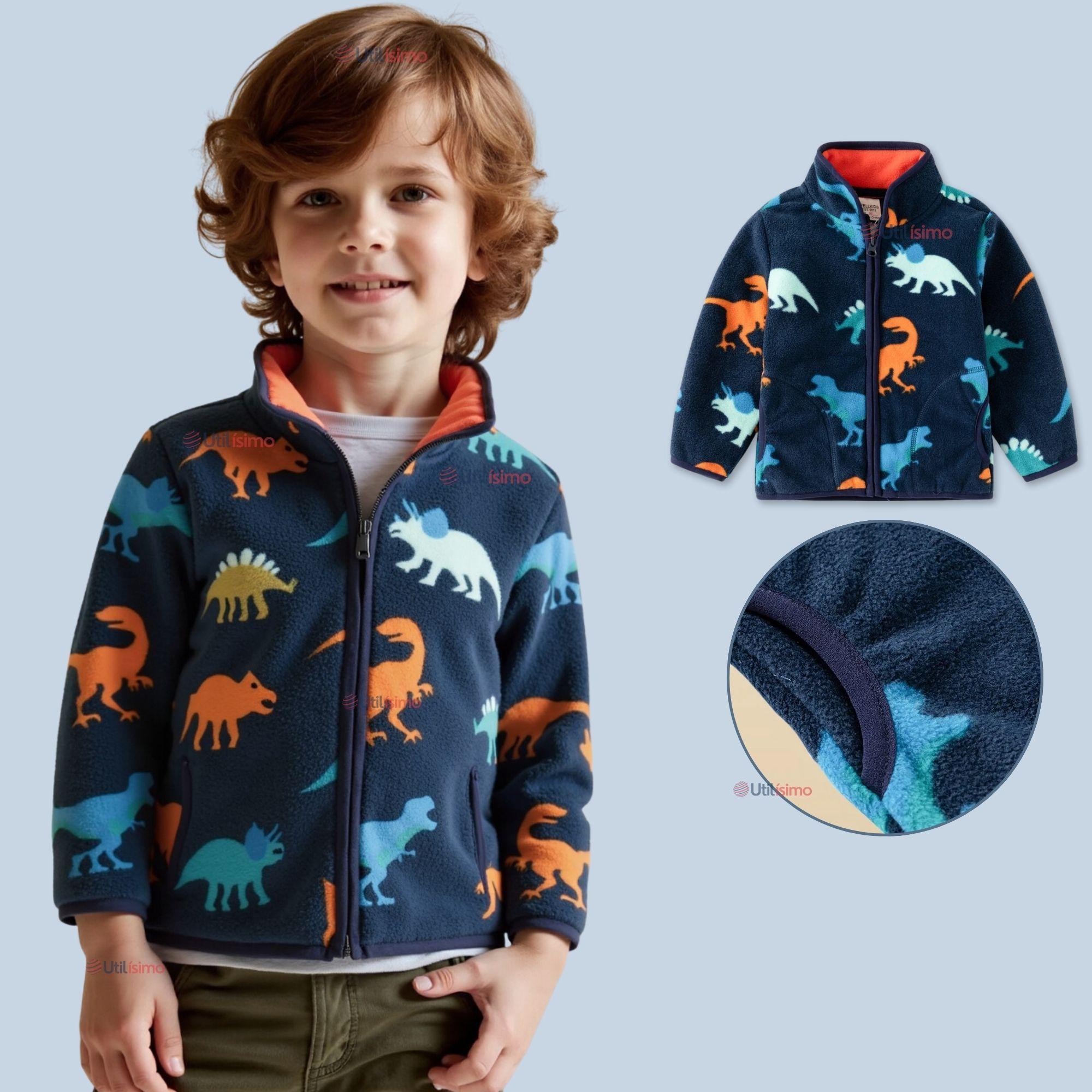 Chaqueta Polar Niño Manga Larga  Azul Dinosaurios -0