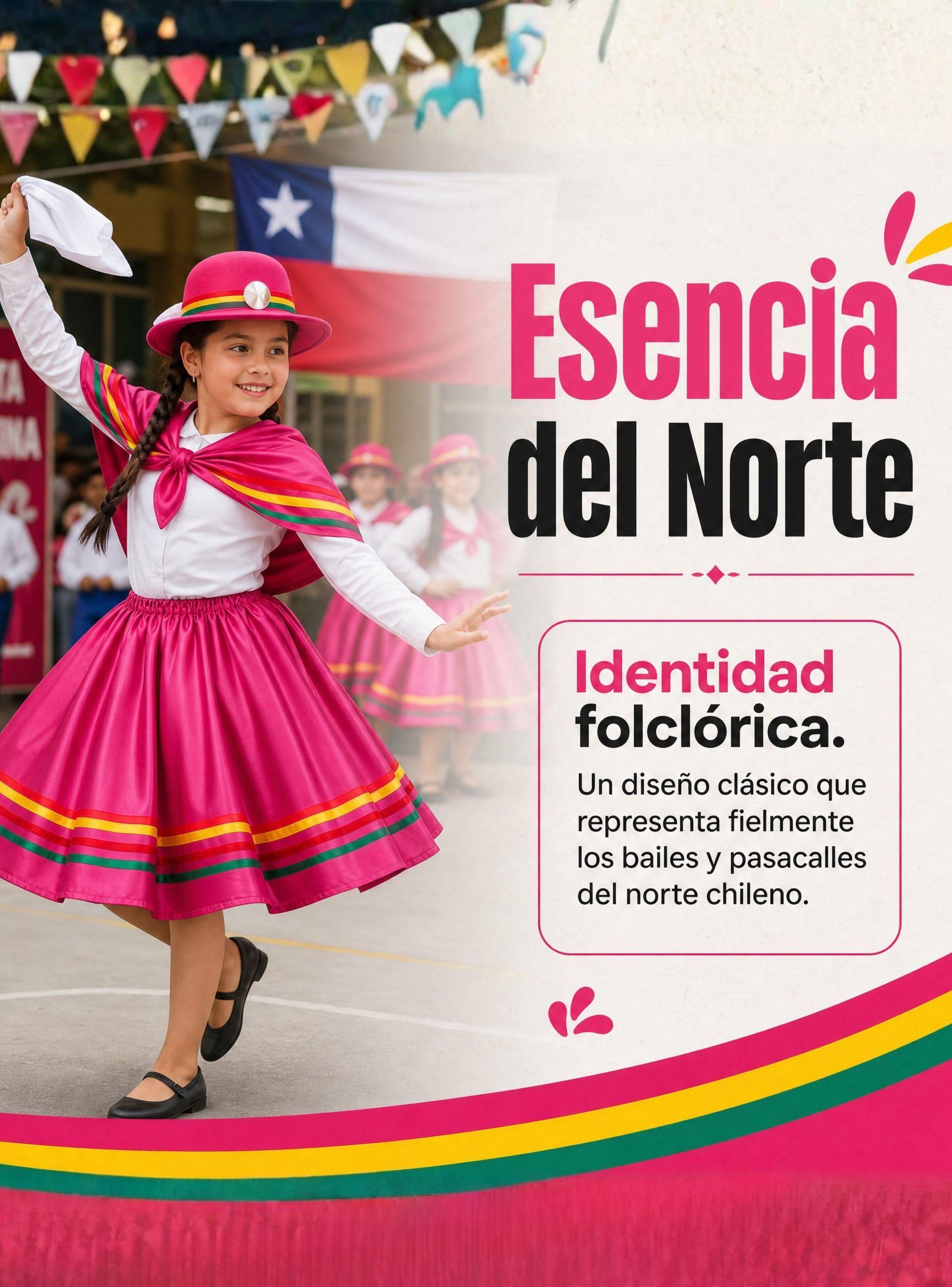 Traje Nortino Niñas de 3 piezas Fucsia Baile Típico Fiestas Patrias-4
