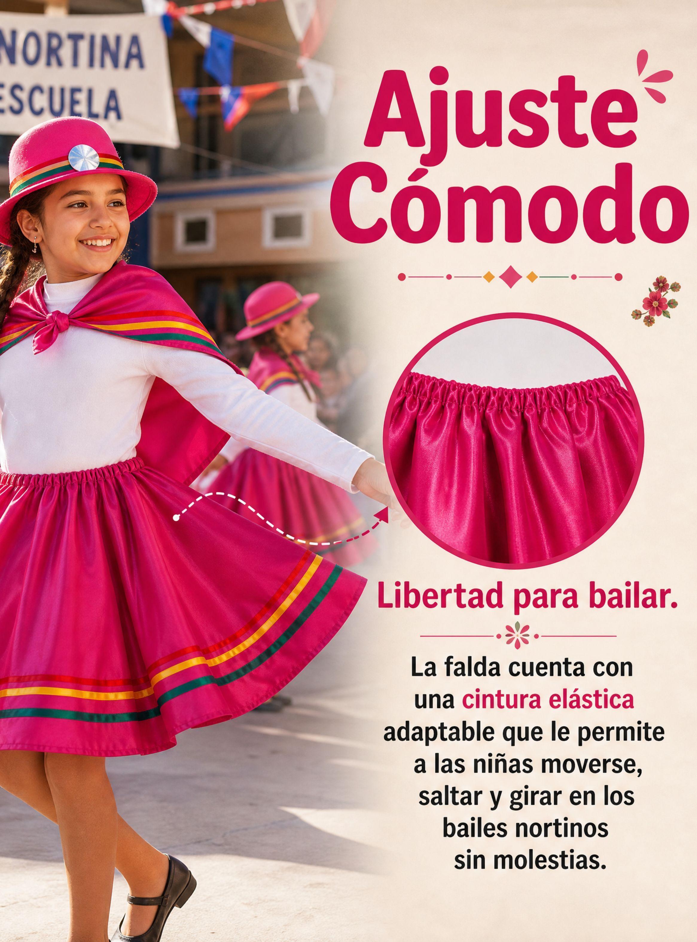Traje Nortino Niñas de 3 piezas Fucsia Baile Típico Fiestas Patrias-5