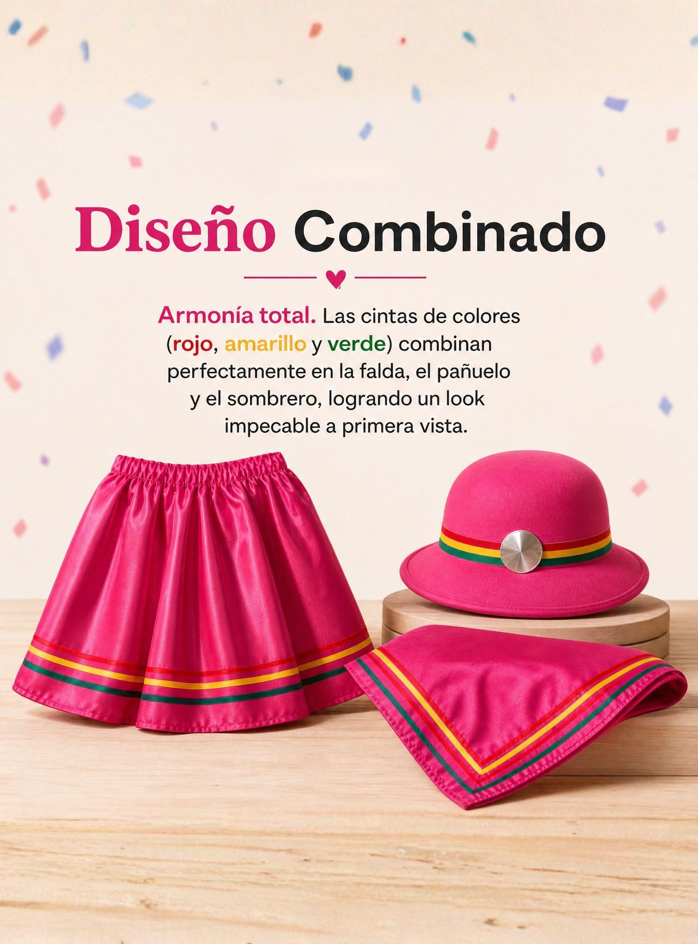 Traje Nortino Niñas de 3 piezas Fucsia Baile Típico Fiestas Patrias-7