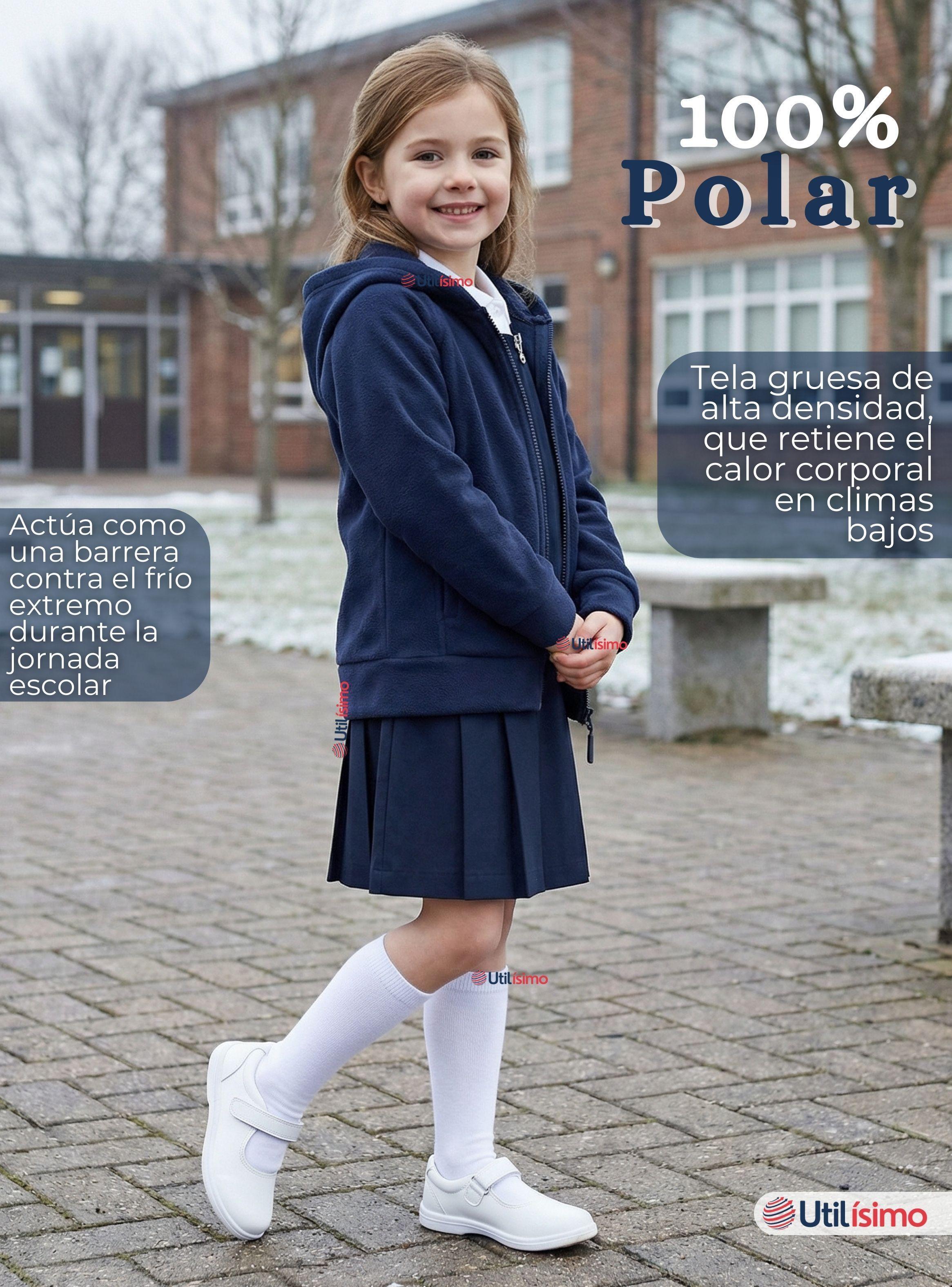 Polerón Escolar Polar Con Capucha Niña Unisex de Color Azul 5 a 12 años-4