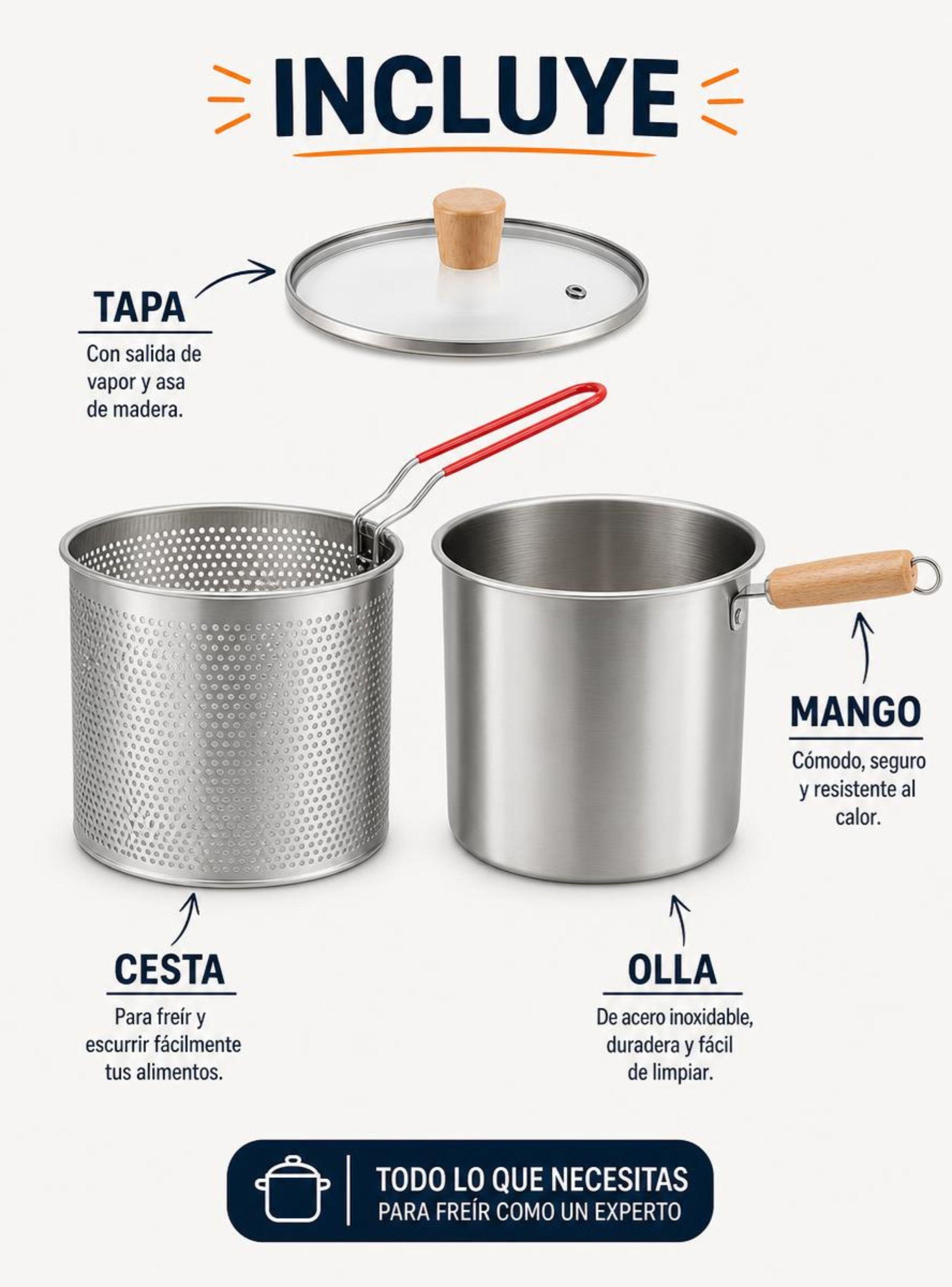 Olla Freidora Multiusos 3 en 1 Capacidad de 3.5L Acero Inoxidable-2