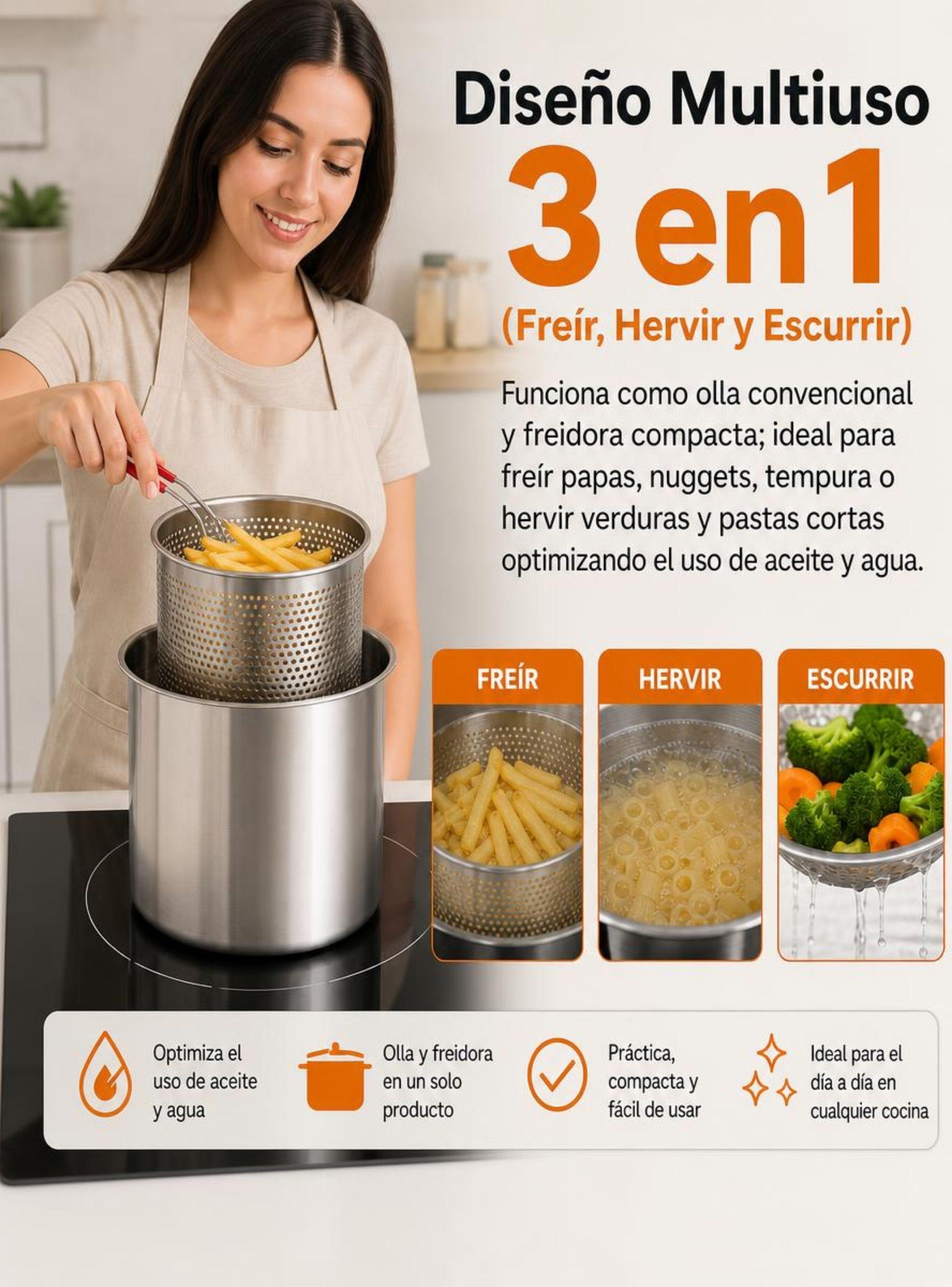 Olla Freidora Multiusos 3 en 1 Capacidad de 3.5L Acero Inoxidable-5