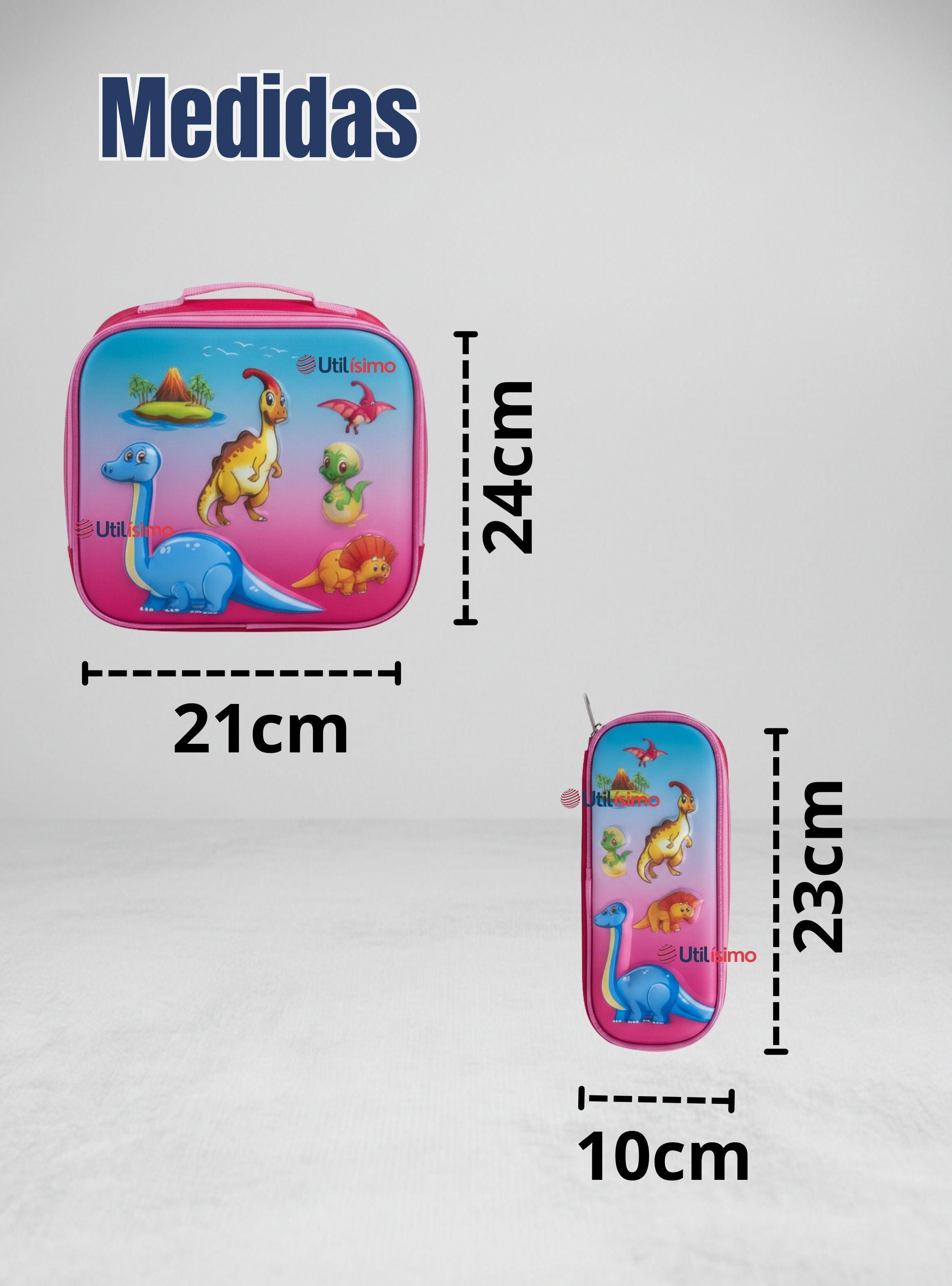 Mochila Escolar Con Ruedas + Estuche + Lonchera Desmontable Poliéster Rosa Dinosaurio Niña-4