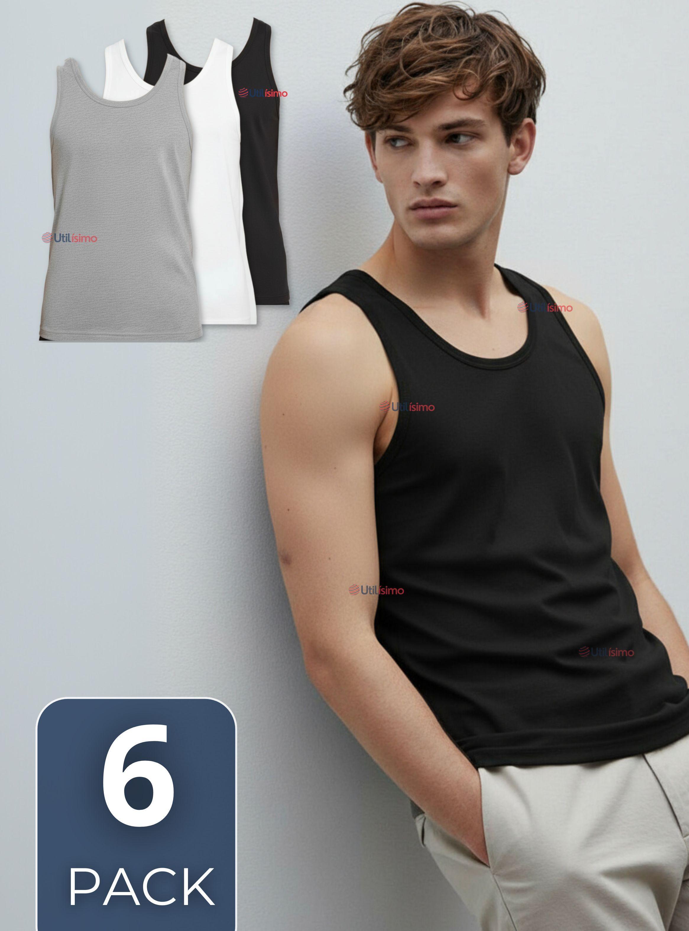 Pack 6 Camisetas Sin Manga Básicas 100% Algodón Colores Surtidos Hombre-0