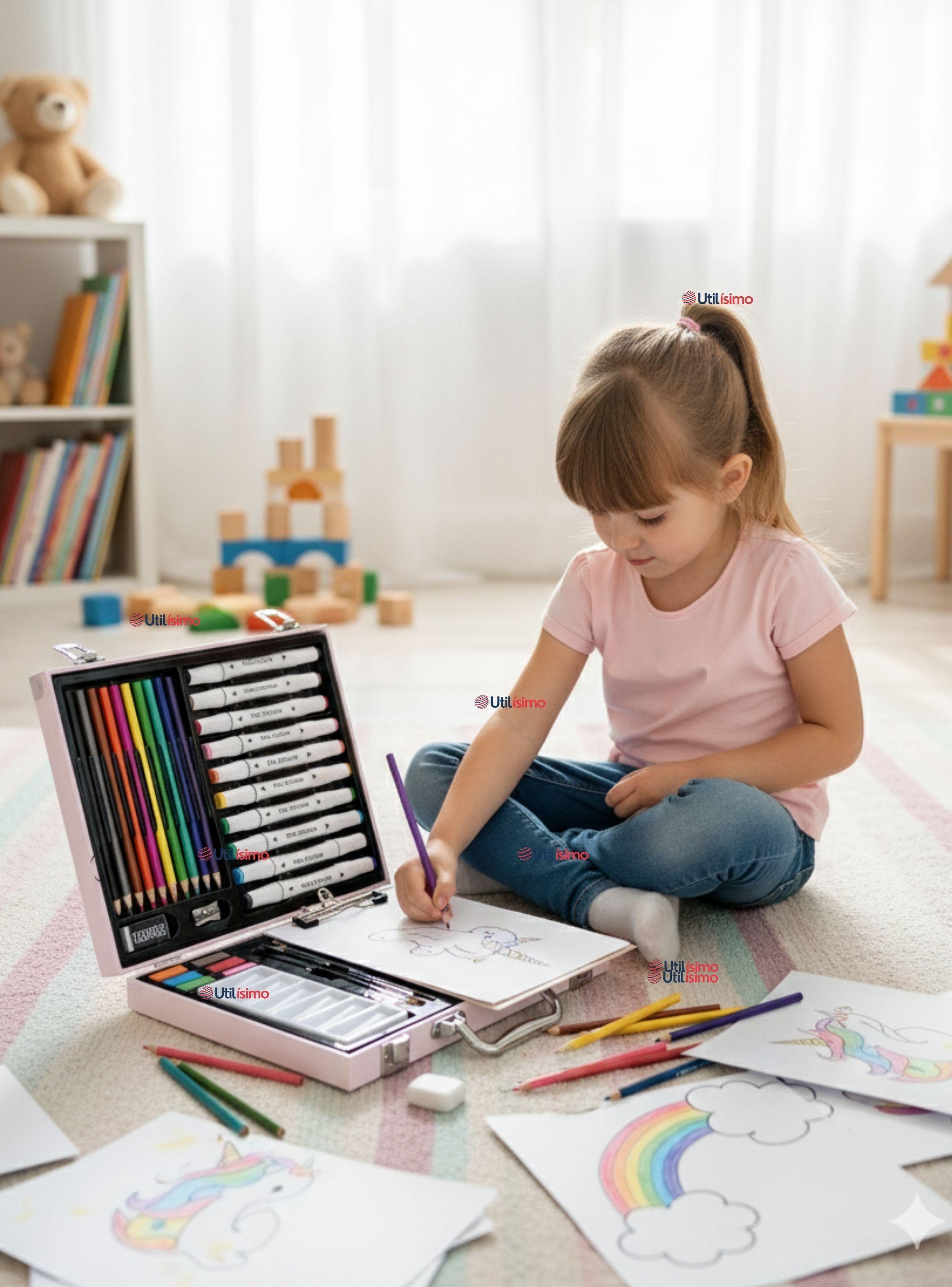 Maletín Set De Arte 53 Piezas Estuche Para Dibujar Y Pintar Niña Pony Rosa-0