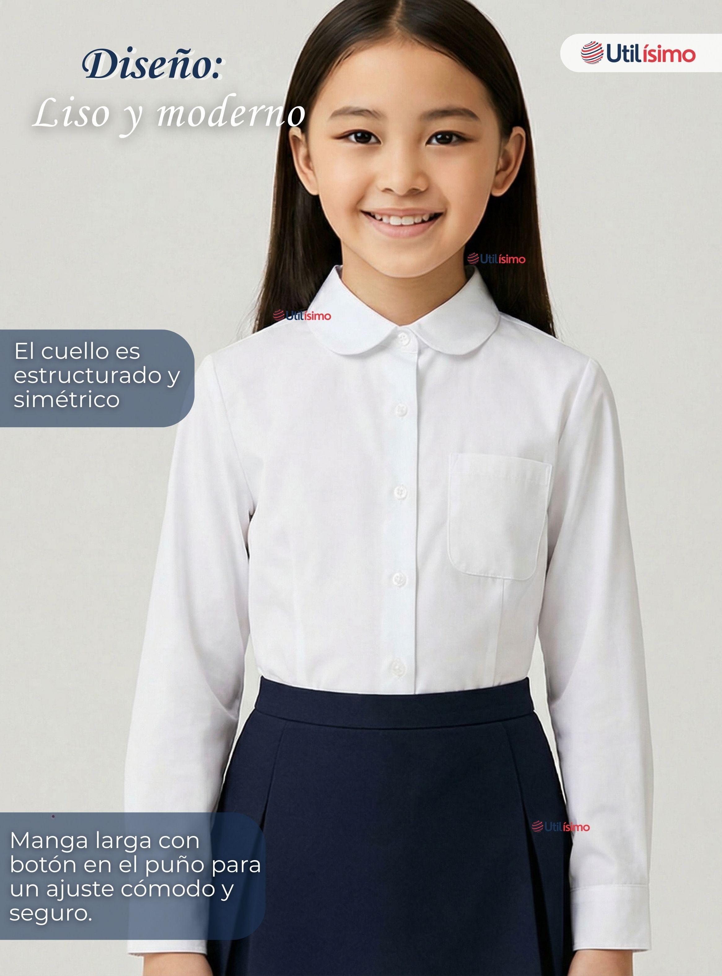 Blusa Escolar Camisa Blanca Manga Larga Colegio Para Niñas y Juvenil-3
