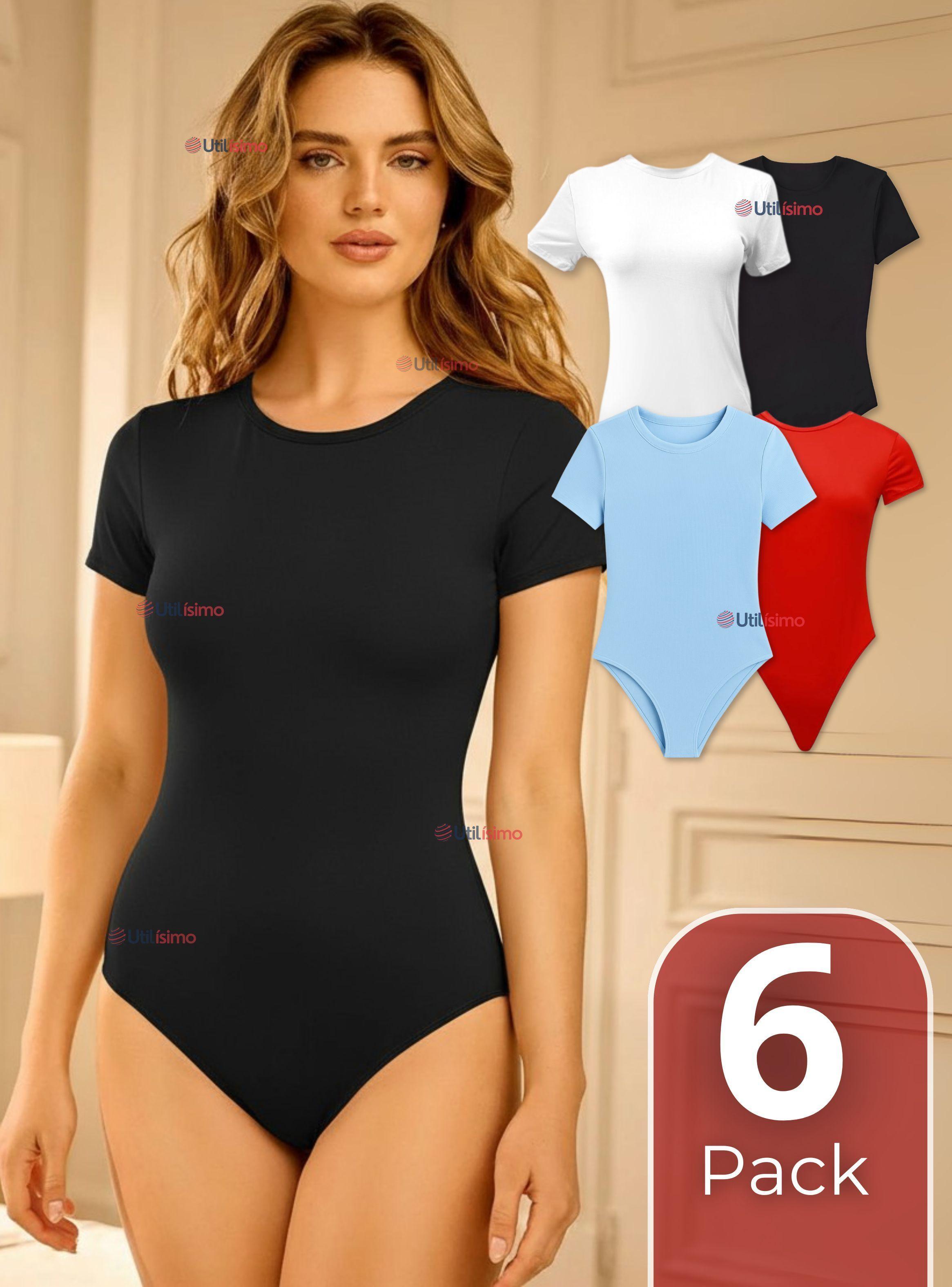 Pack 6 Bodys Ajustables Moldeador 100% Bambú Cuello Redondo Manga Corta Mujer Colores Surtidos-0