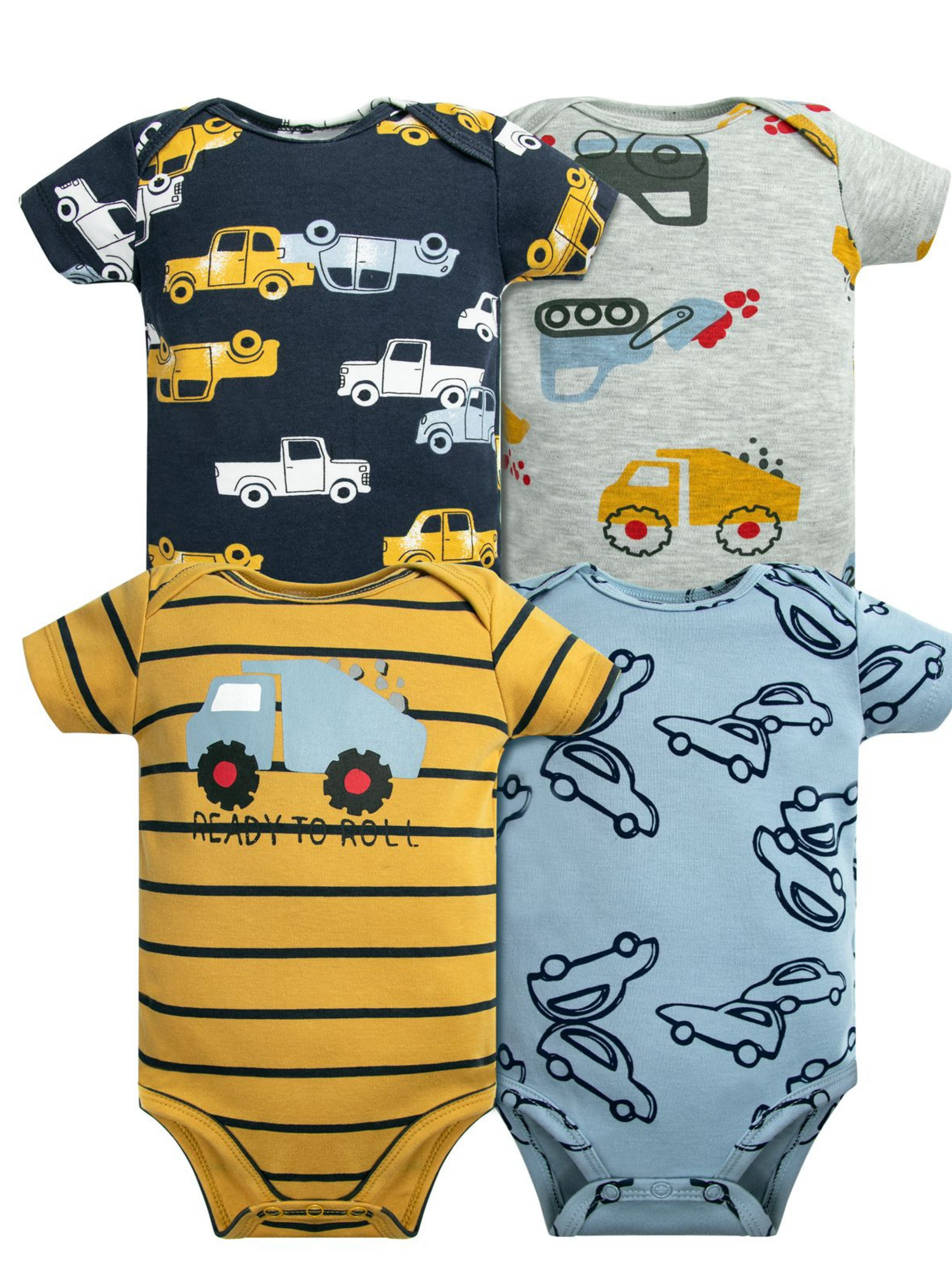 Pack 4 Bodys Niño Manga Corta Tedmimak 100% Algodón Autos Amarillo-0