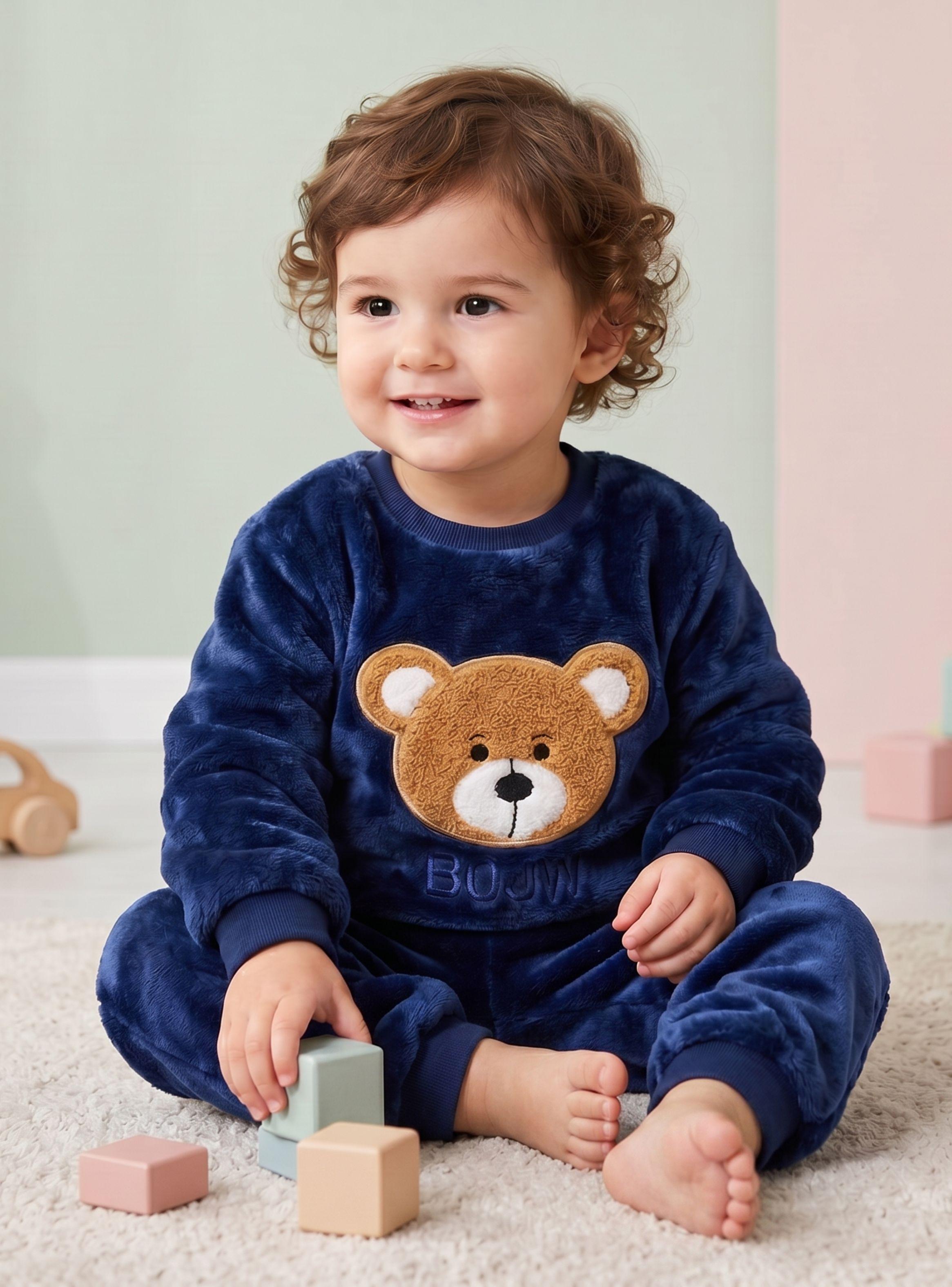 Conjunto Buzo Polerón Frizado 2 Piezas Corderito Liso Blue Bear Niño Bebe-0