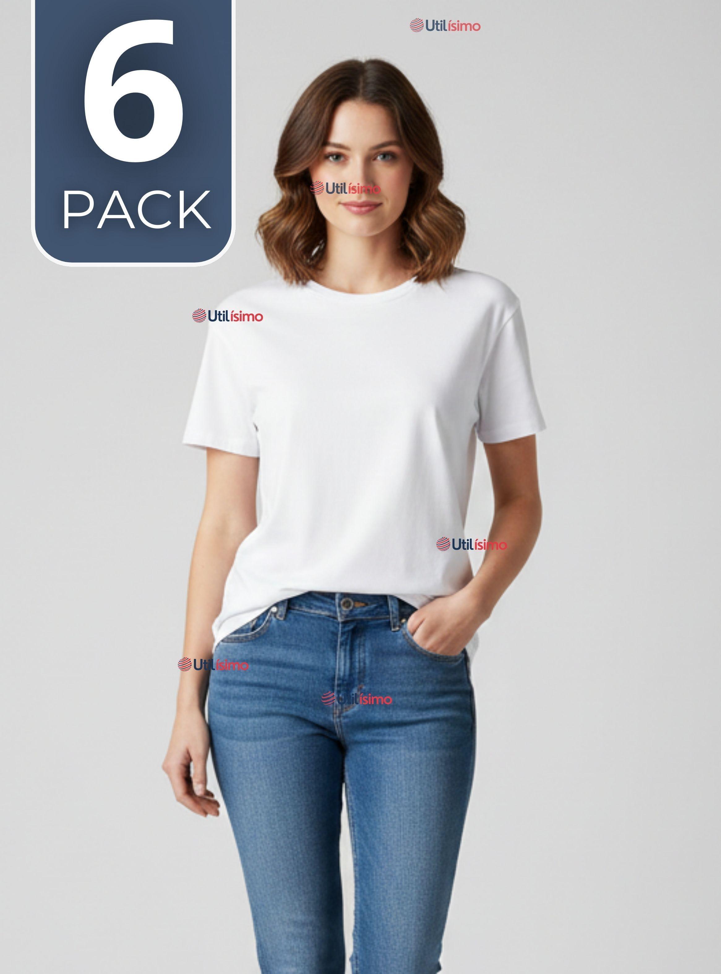 Pack 6 Camisetas Poleras 100% Algodón Básica Lisa Elástica Mujer Color Blanco-0