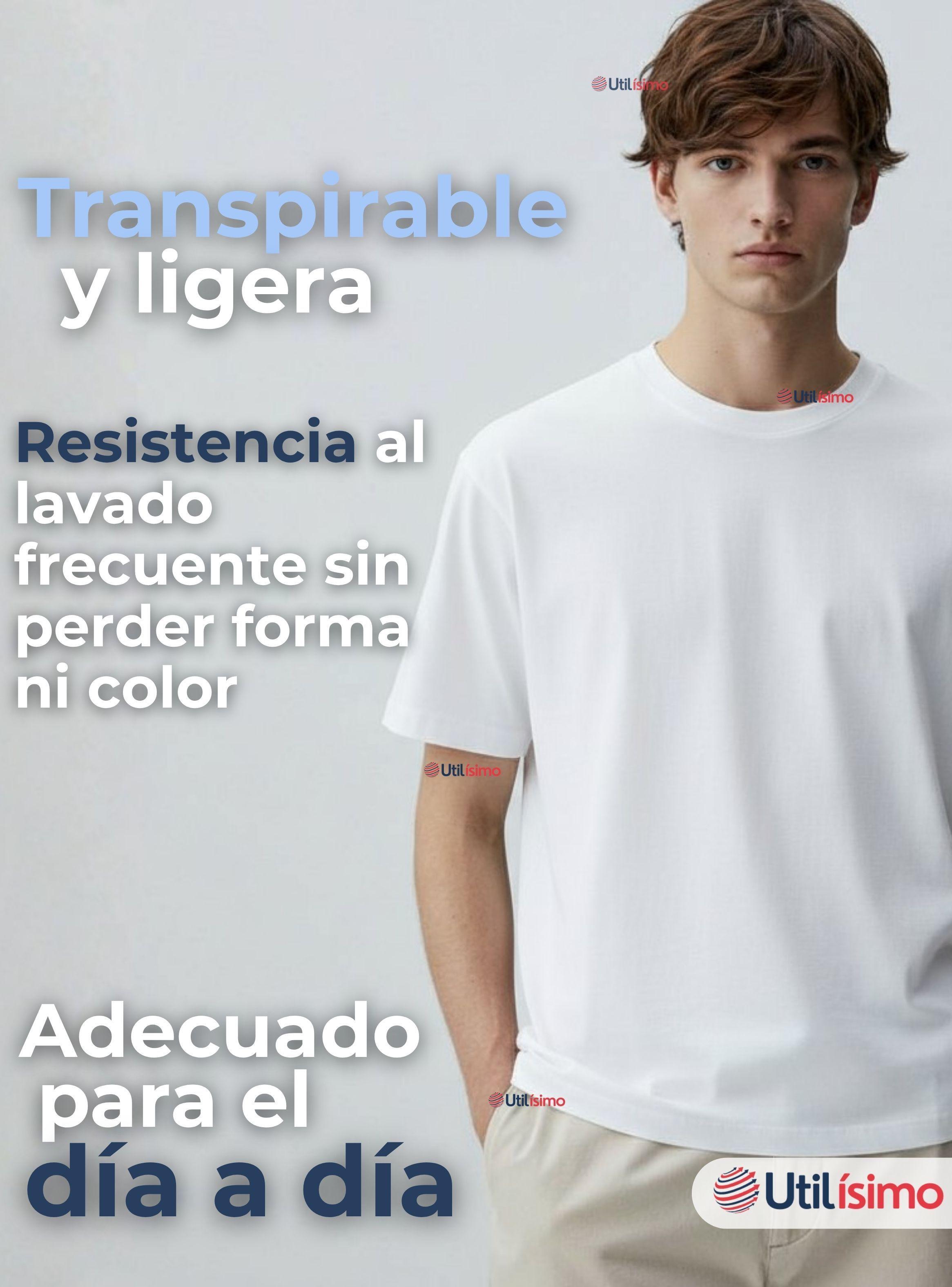 Polera Camiseta 150g Manga Corta 100% Algodón Textura Suave Blanco Hombre-5