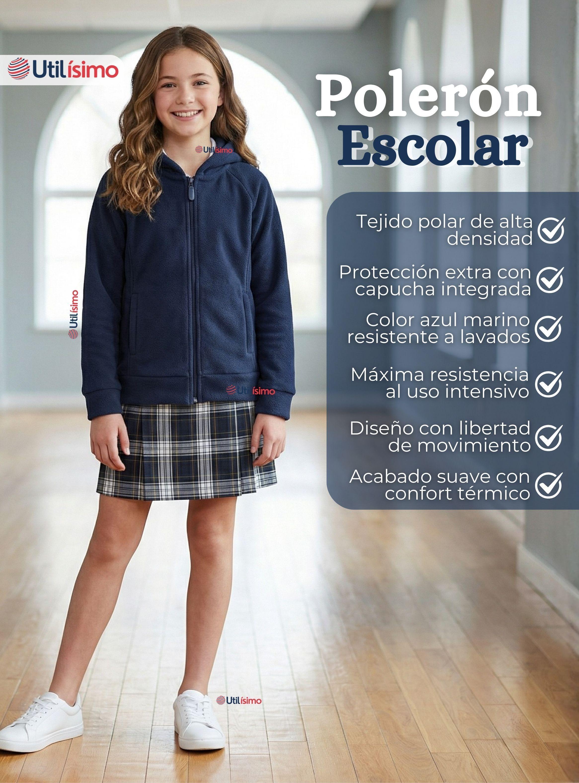 Polerón Escolar Polar Con Capucha Niña Unisex Color Azul 5 a 12 años-2