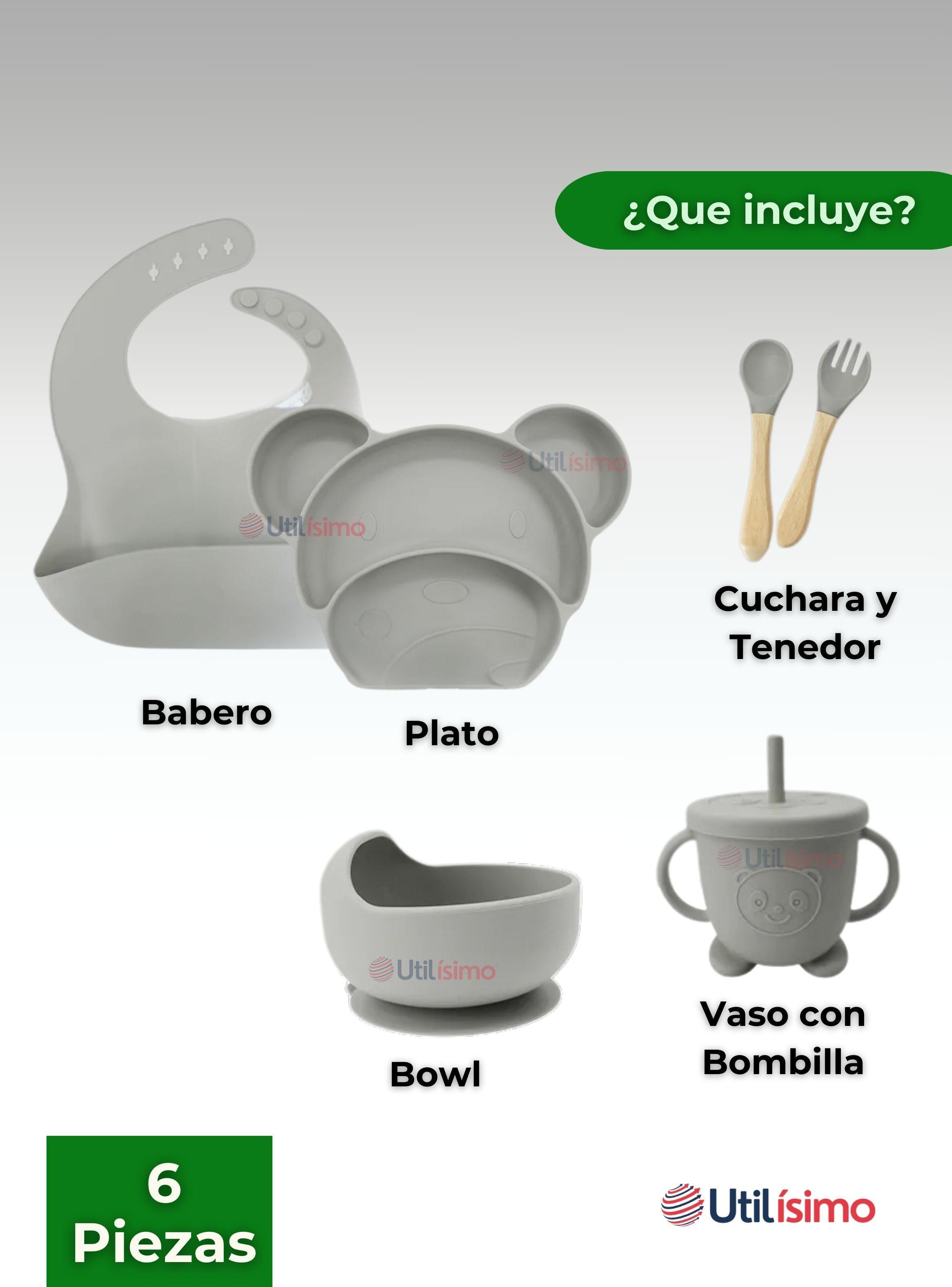 Set De Alimentación Bebé Silicona 6 Piezas Libre BPA Gris-7