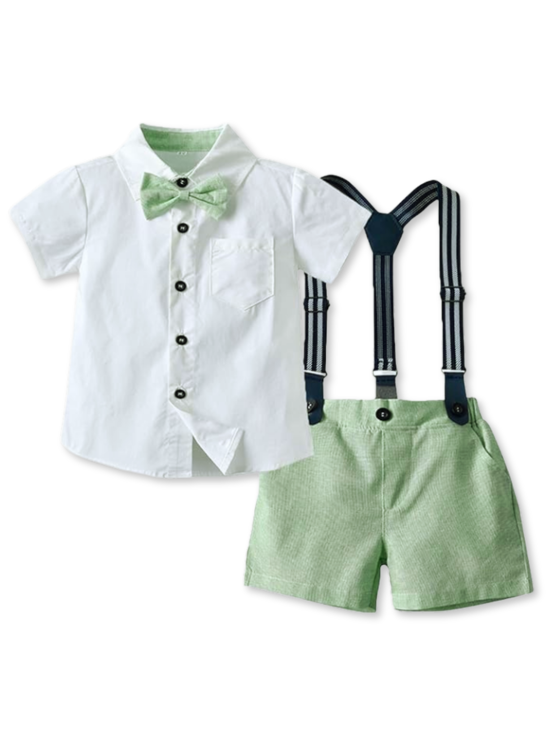 Conjunto de vestir con corbatín y pantalones cortos Niño 6 Meses a 2 años Green-1
