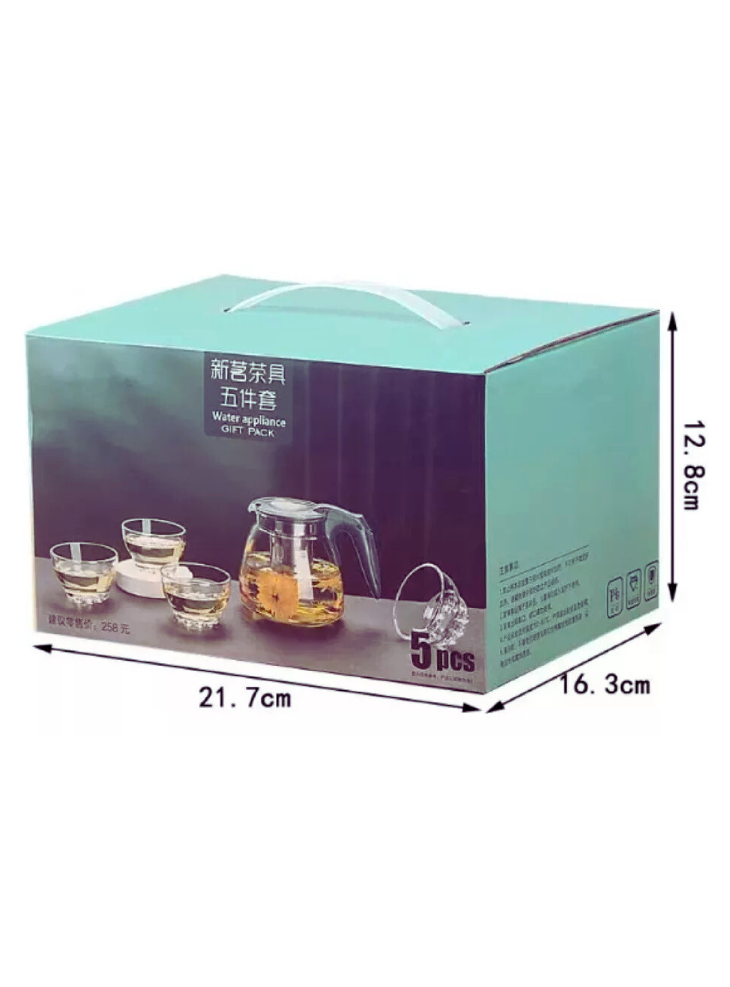 Set Tetera De Vidrio Infusión Té Con Filtro Acero Incluye 4 Tazas-2