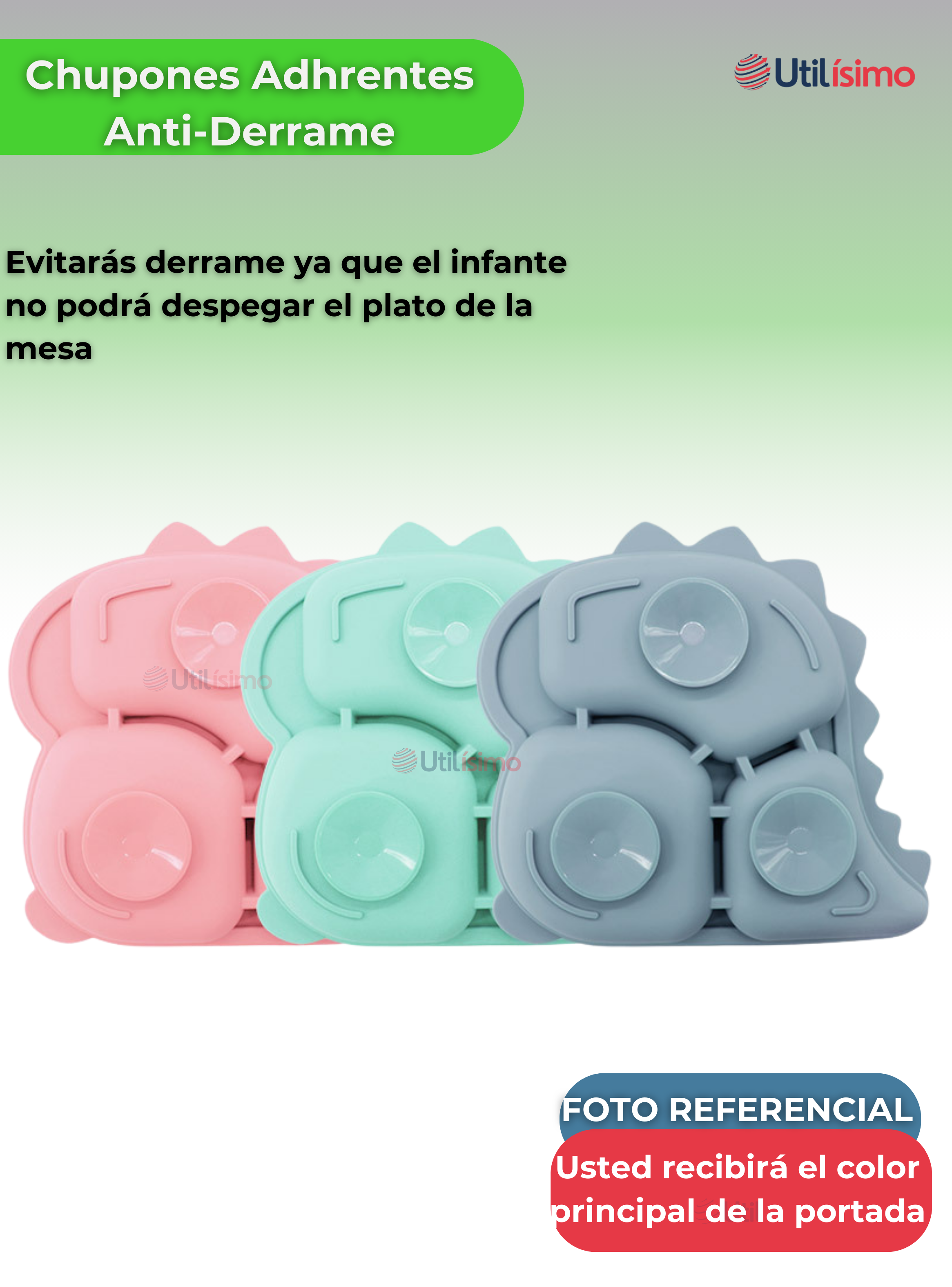Set De Alimentación Bebé Silicona 5 Piezas Dinosaurio Libre BPA Verde-3