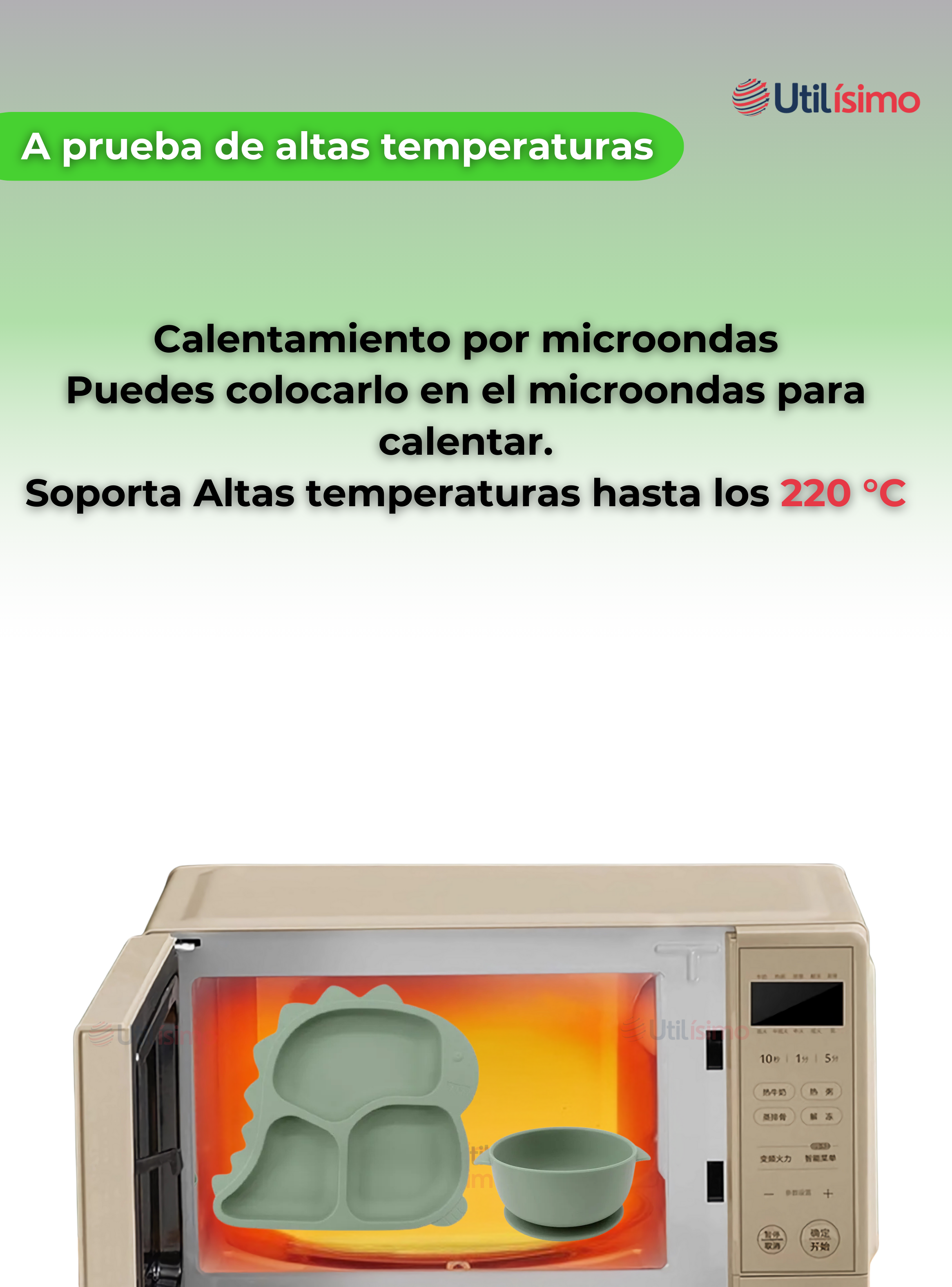 Set De Alimentación Bebé Silicona 5 Piezas Dinosaurio Libre BPA Verde-6