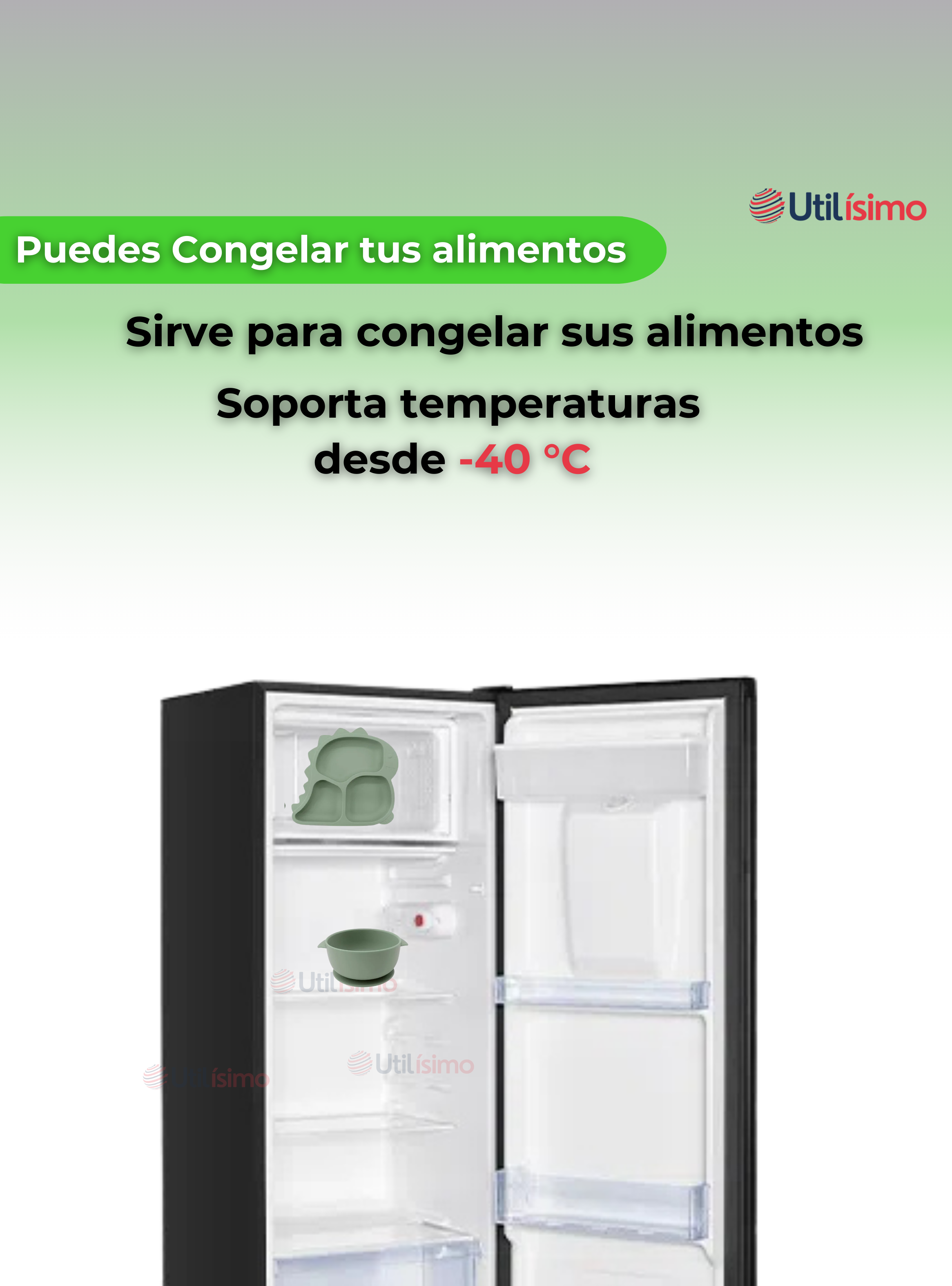 Set De Alimentación Bebé Silicona 5 Piezas Dinosaurio Libre BPA Verde-7