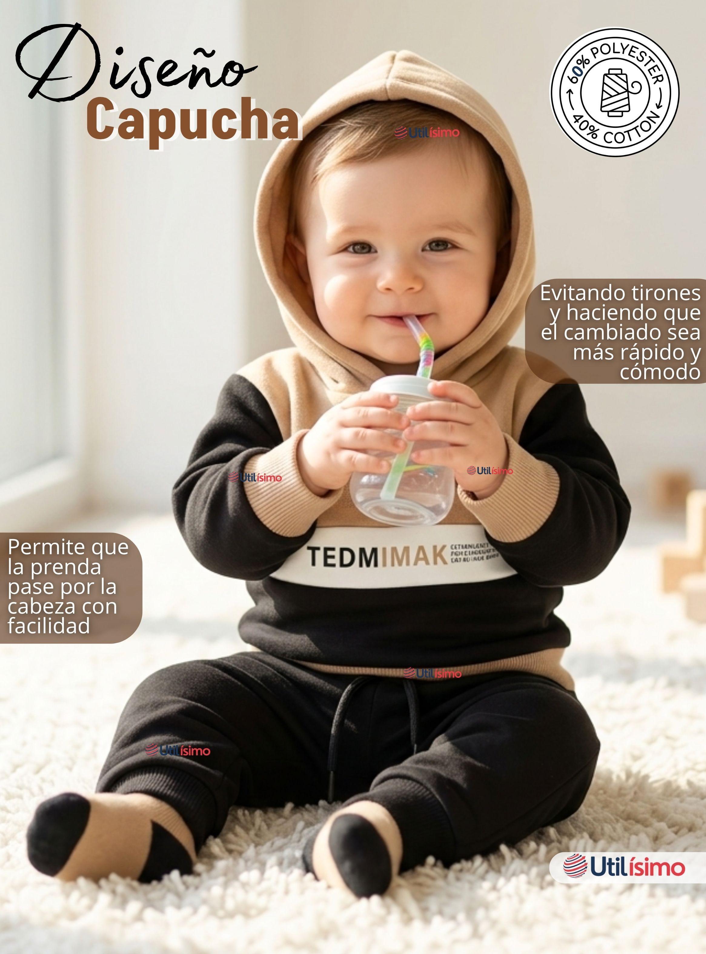 Conjunto 2 Piezas Buzo Pantalón Y Polerón Con Capucha Negro Bebé Niños-6
