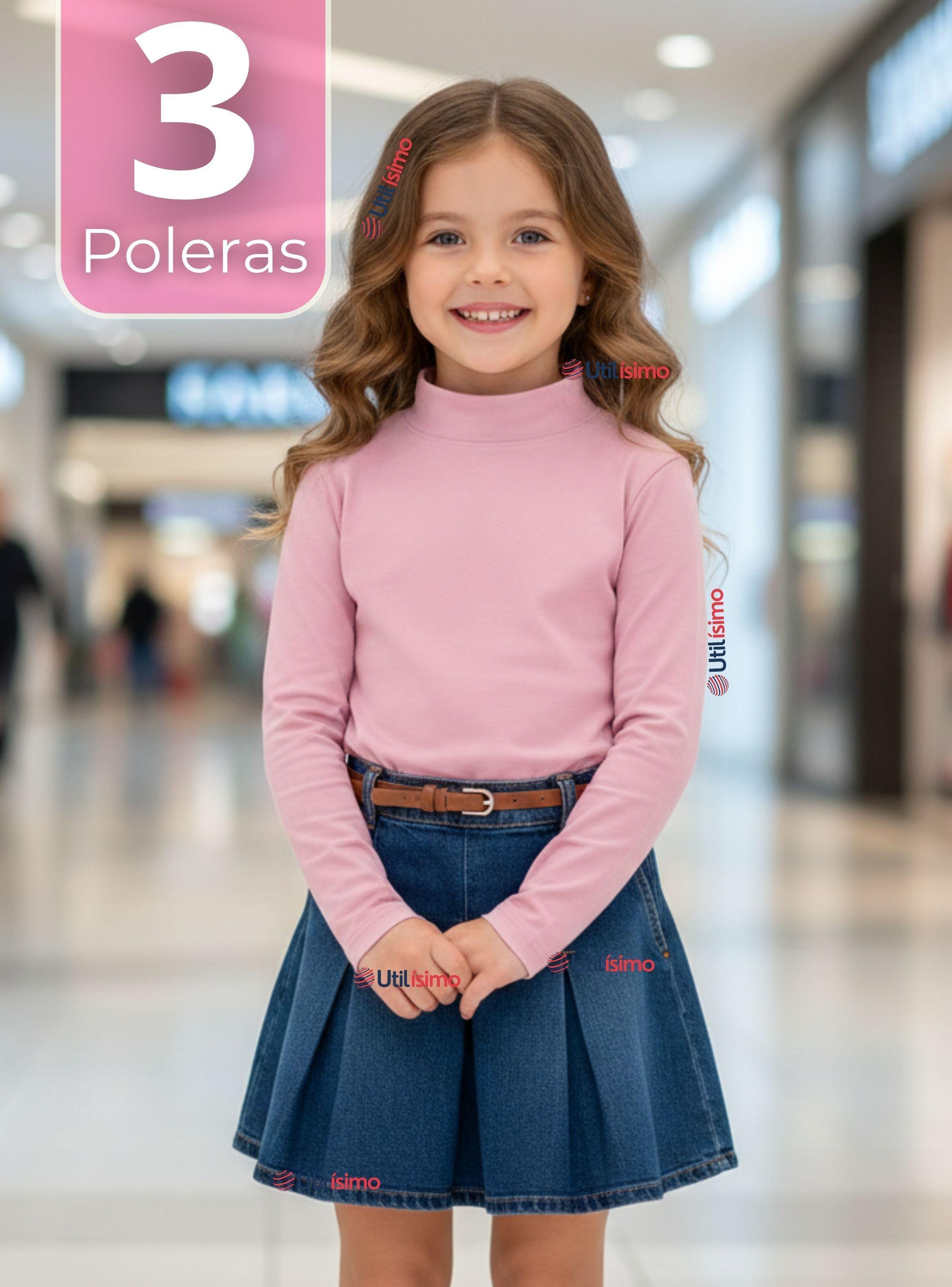 Pack 3 Poleras Camisetas Bambú Rosada Cuello Beatle Primera Capa Manga Larga Niña-0