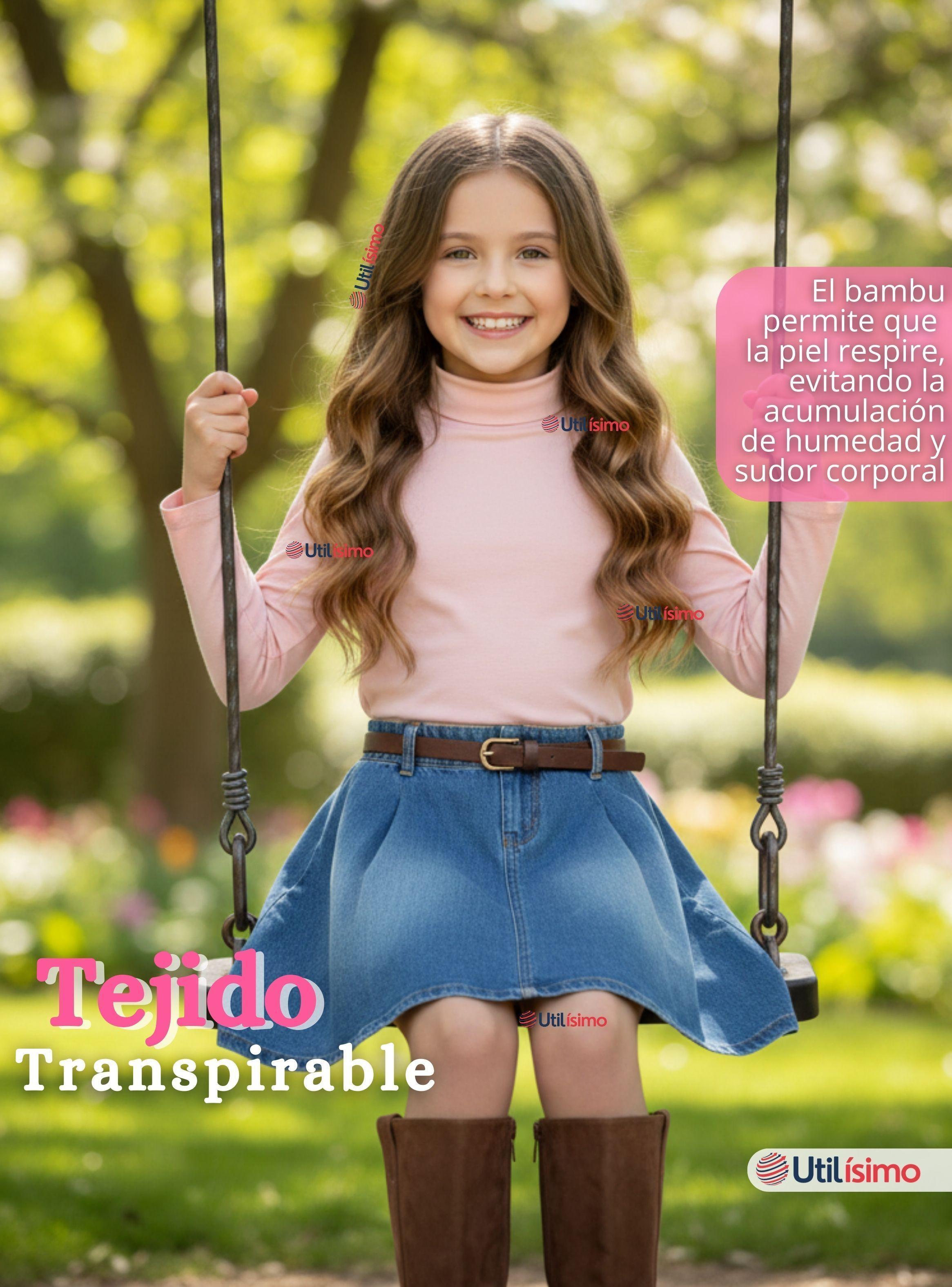 Pack 3 Poleras Camisetas Bambú Rosada Cuello Beatle Primera Capa Manga Larga Niña-7