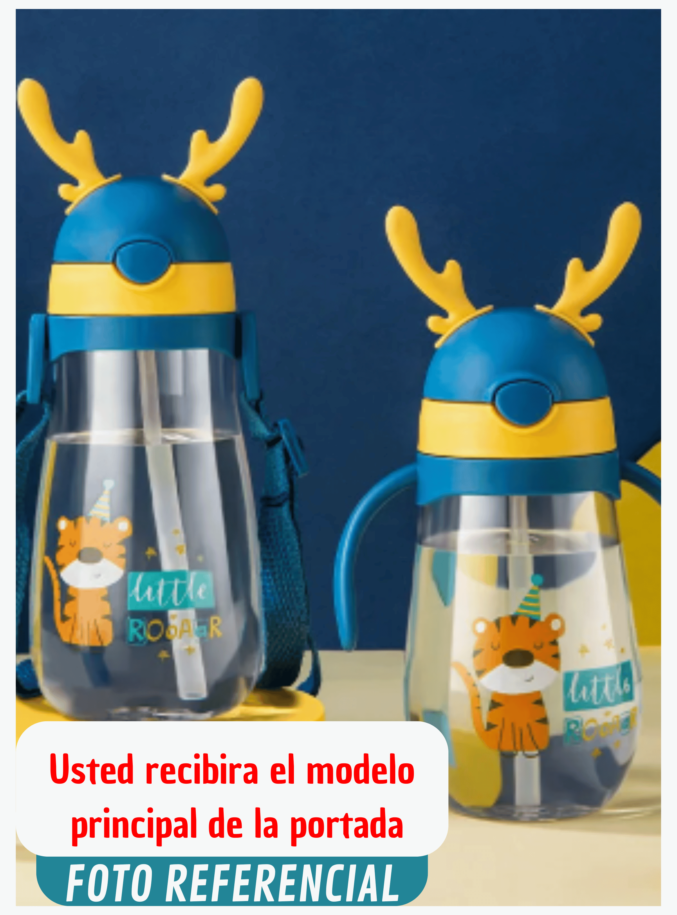 Botella Plástica 480 ML Con Bombilla Y Orejitas Kawai Sin BPA Niños Elephant-3