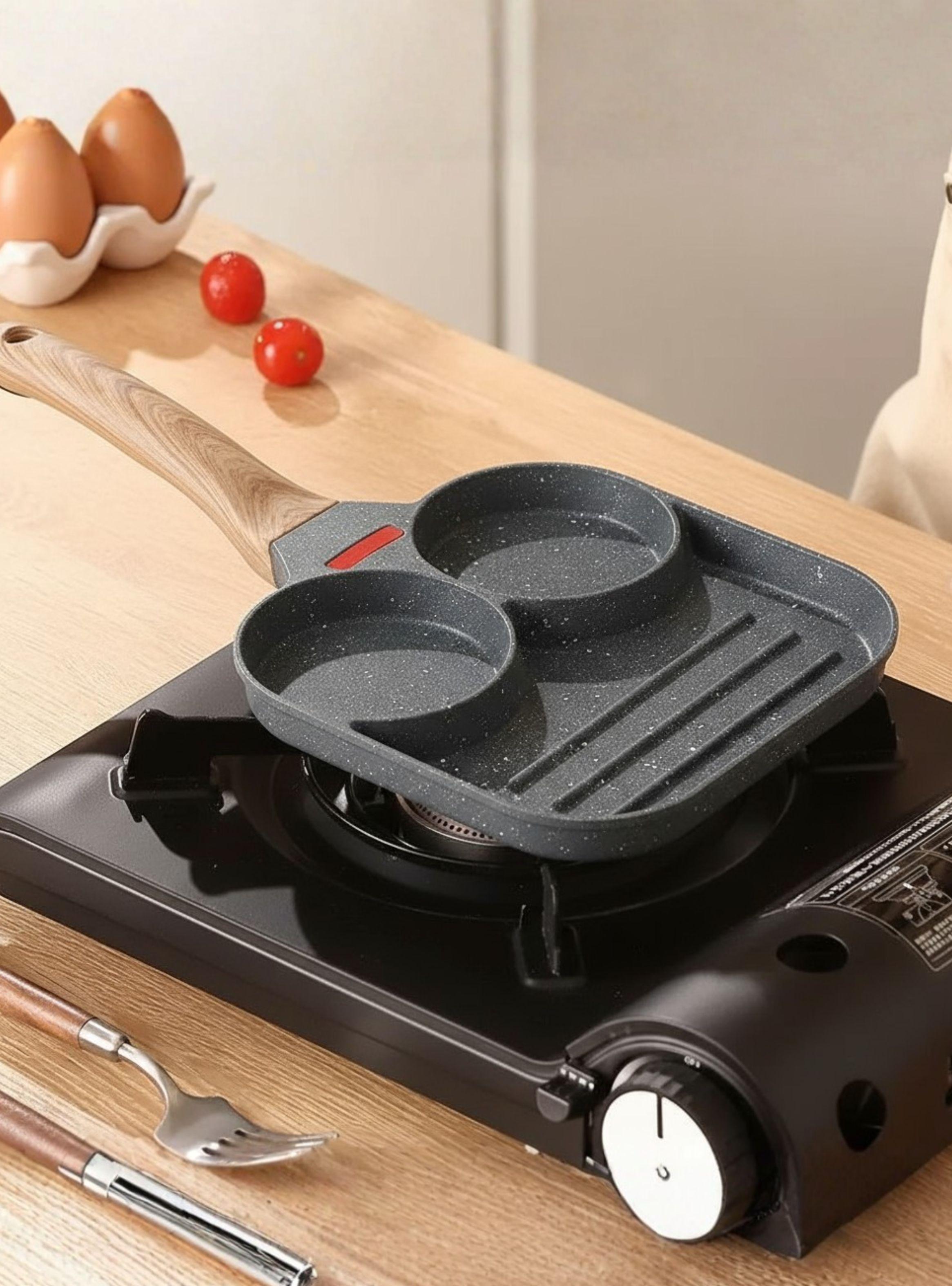 Sartén de Aluminio Antiadherente 3 en 1 Para Huevos Panqueques y Hamburguesas-0