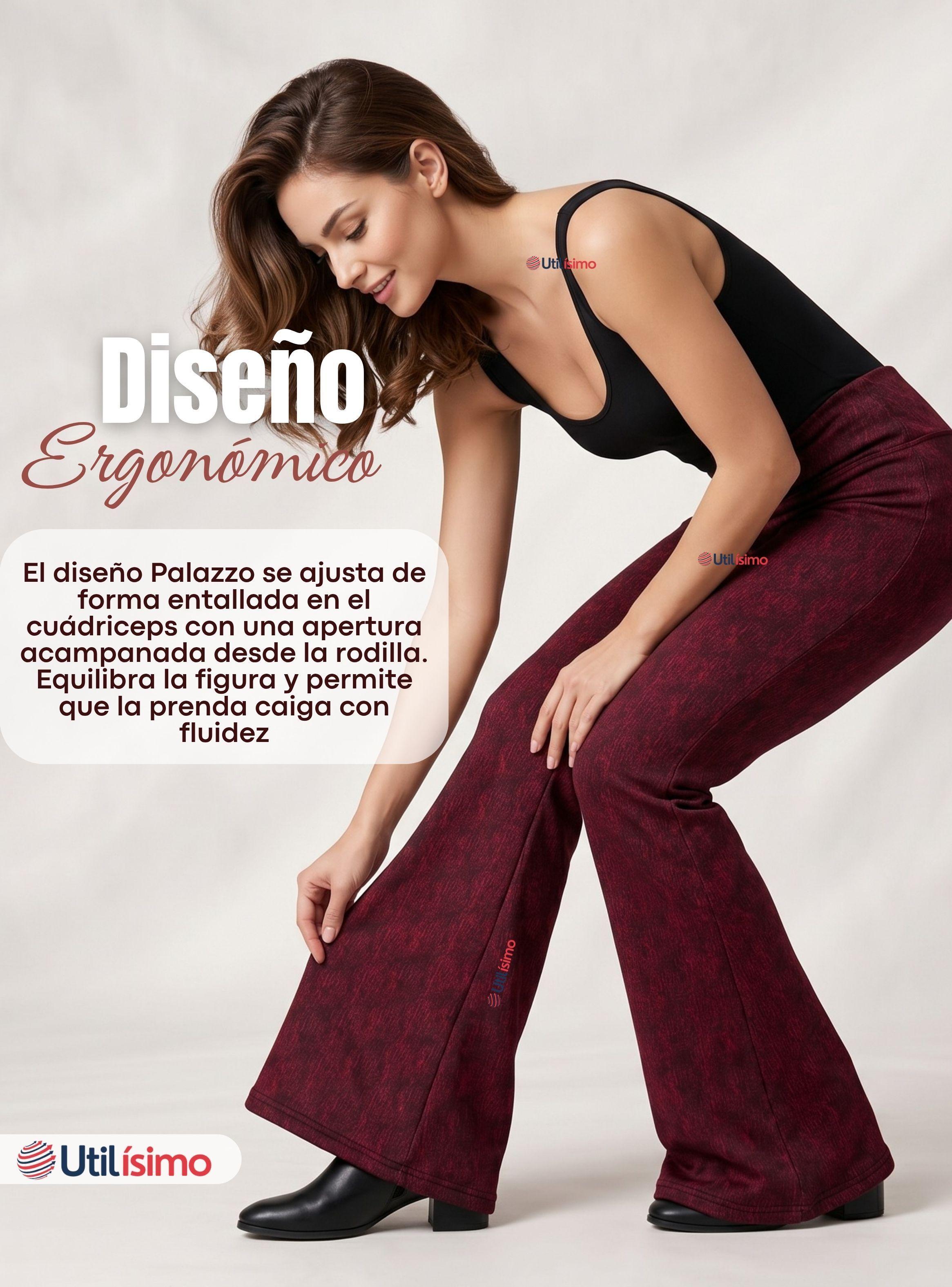 Calza Polar Con Chiporro Palazzo Mujer Elasticada Térmica Color Burdeo Jeans-5