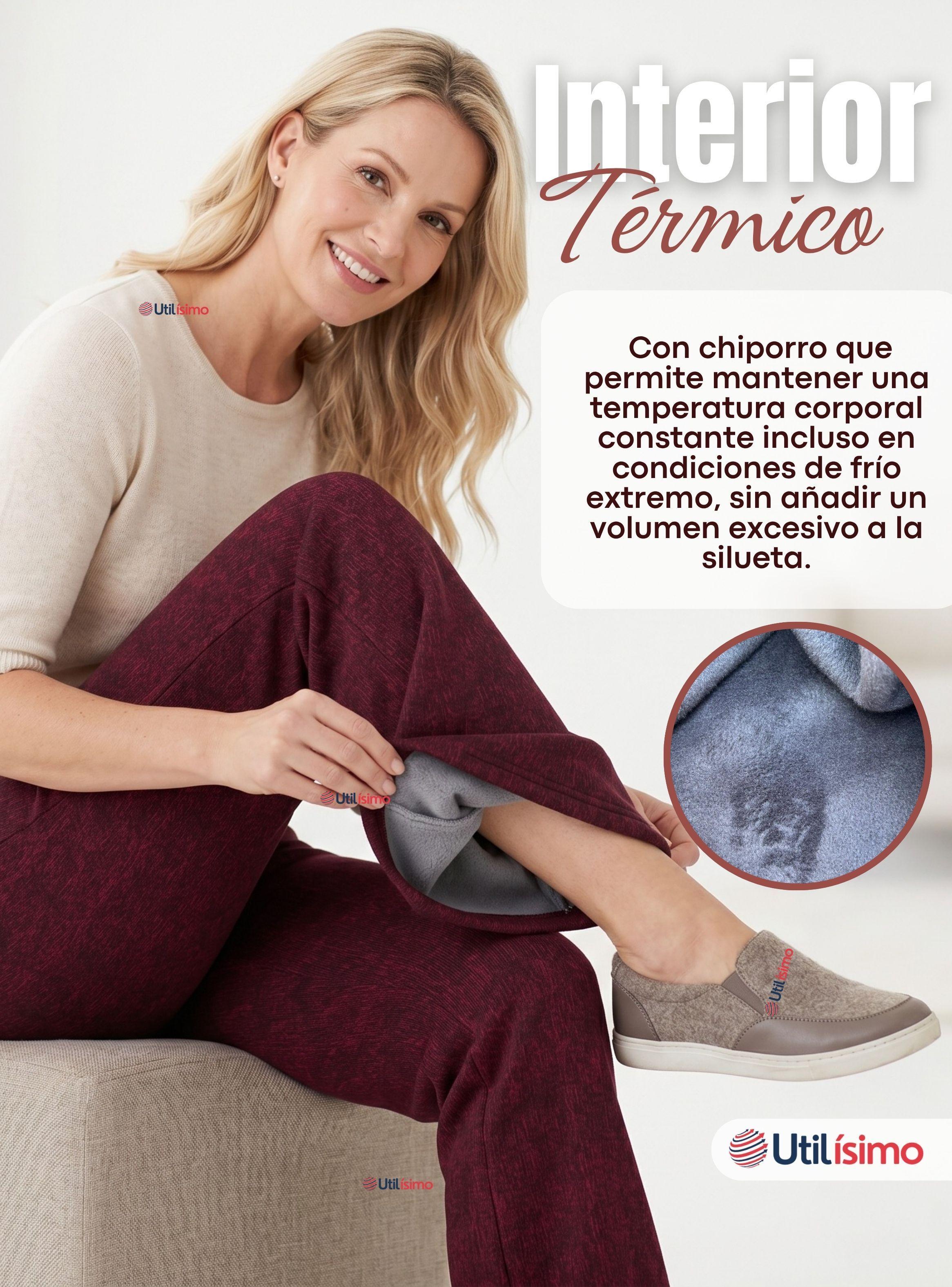 Calza Polar Con Chiporro Palazzo Mujer Elasticada Térmica Color Burdeo Jeans-6