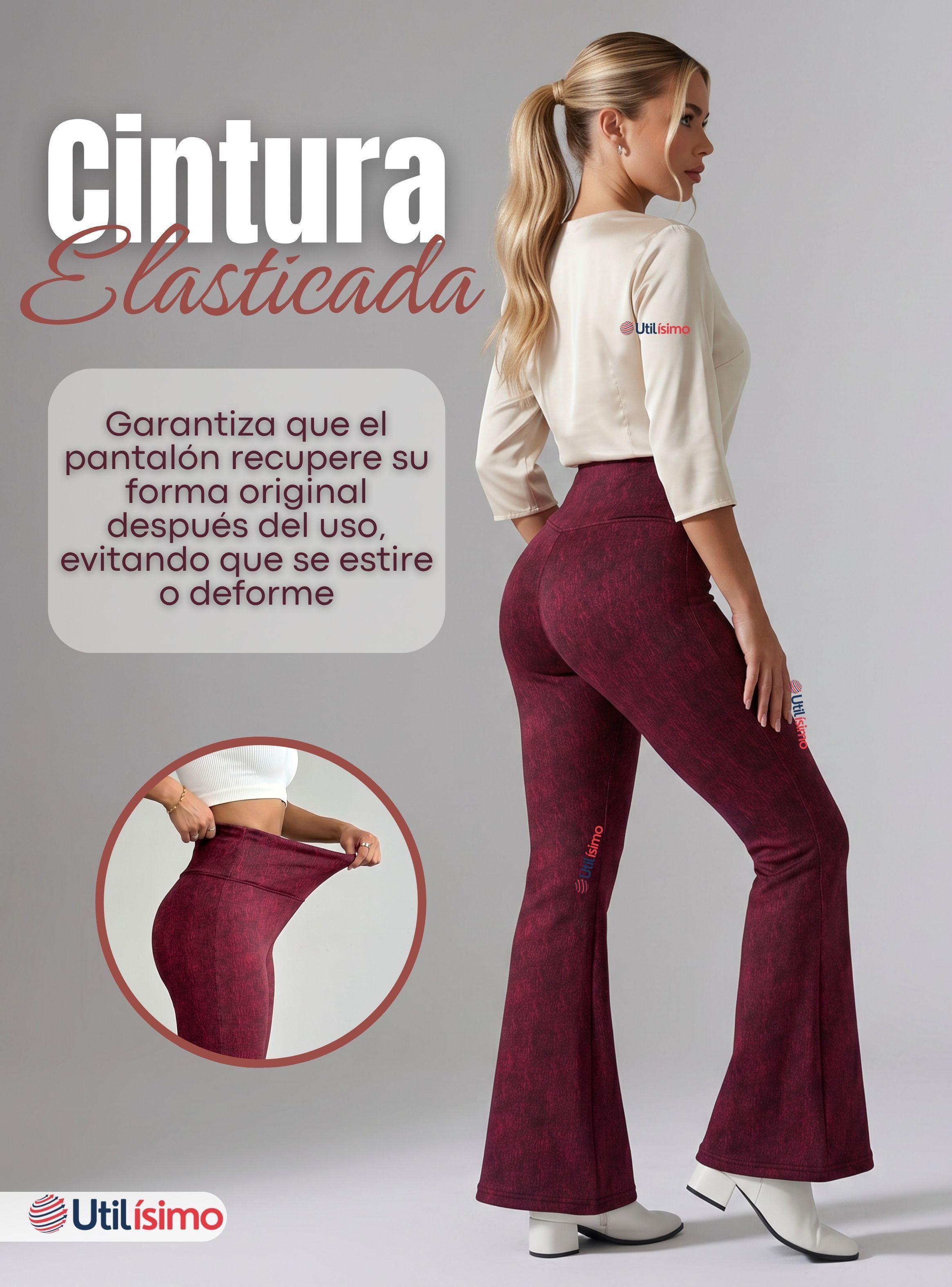 Calza Polar Con Chiporro Palazzo Mujer Elasticada Térmica Color Burdeo Jeans-7