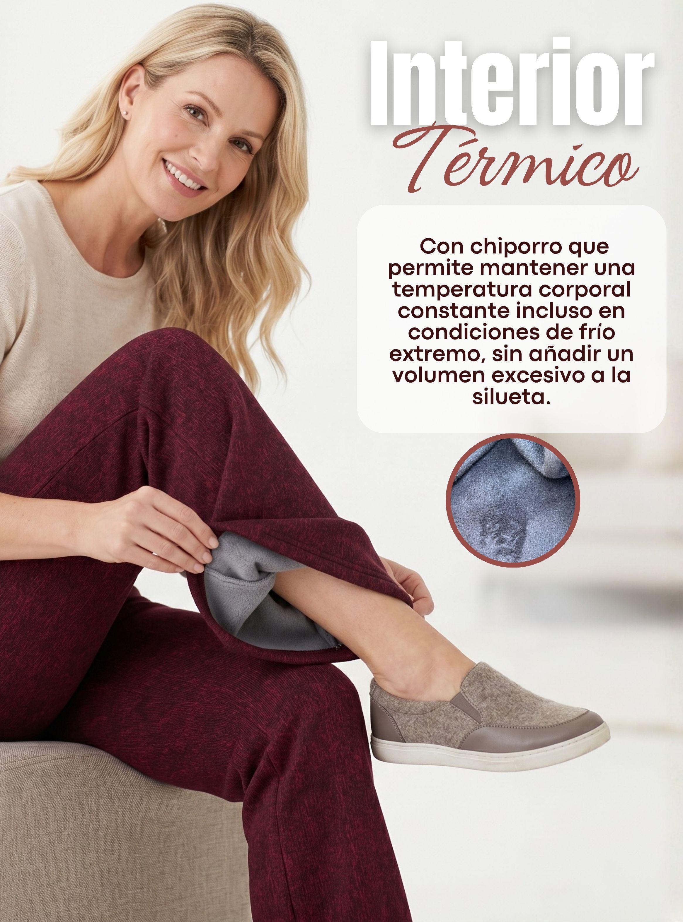Calza Polar Con Chiporro Palazzo Mujer Elasticada Térmica Color Burdeo Jeans-6