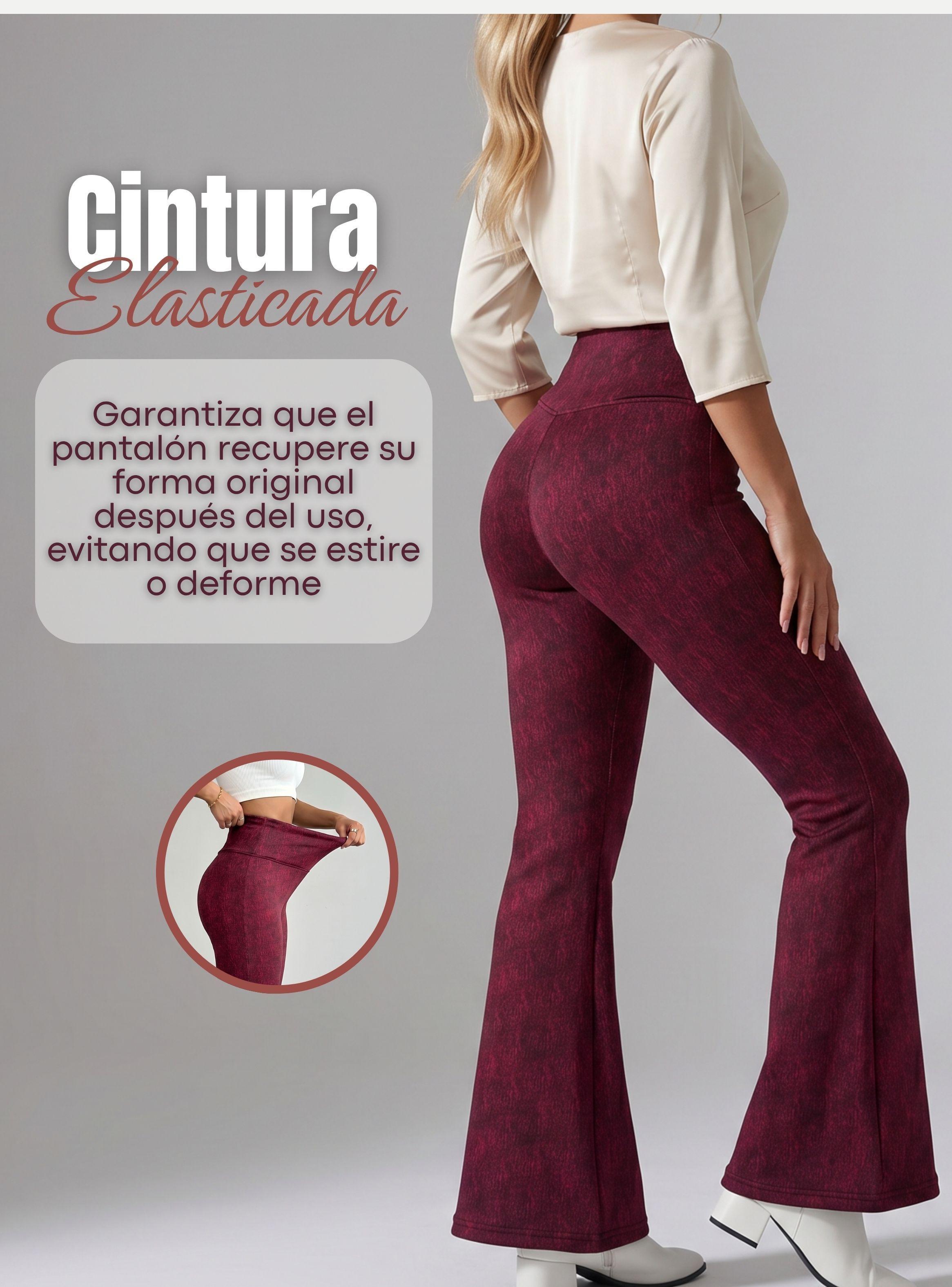 Calza Polar Con Chiporro Palazzo Mujer Elasticada Térmica Color Burdeo Jeans-7