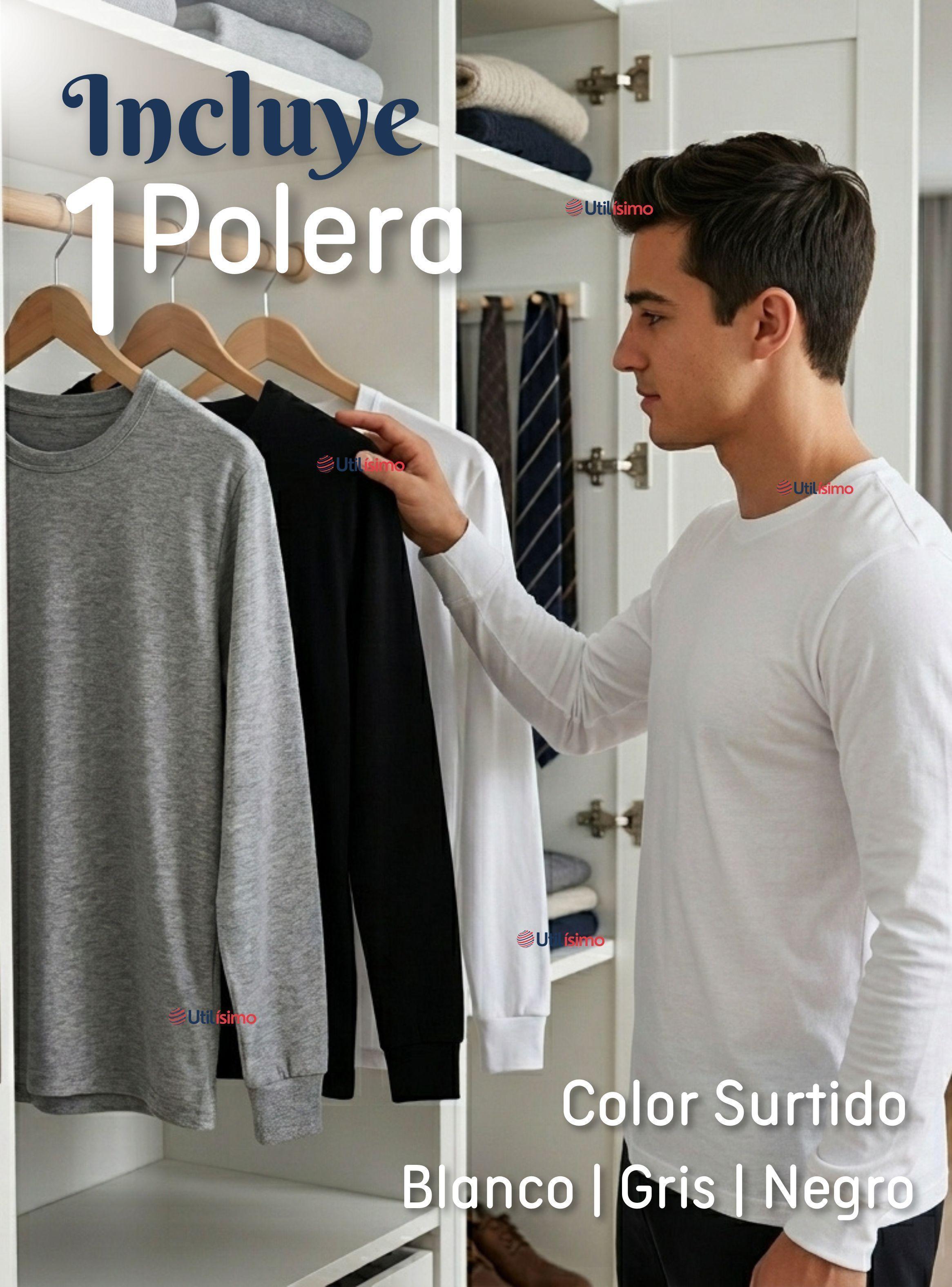 Camiseta Polera Algodón Primera Capa Manga Larga Hombre Cuello Redondo-2