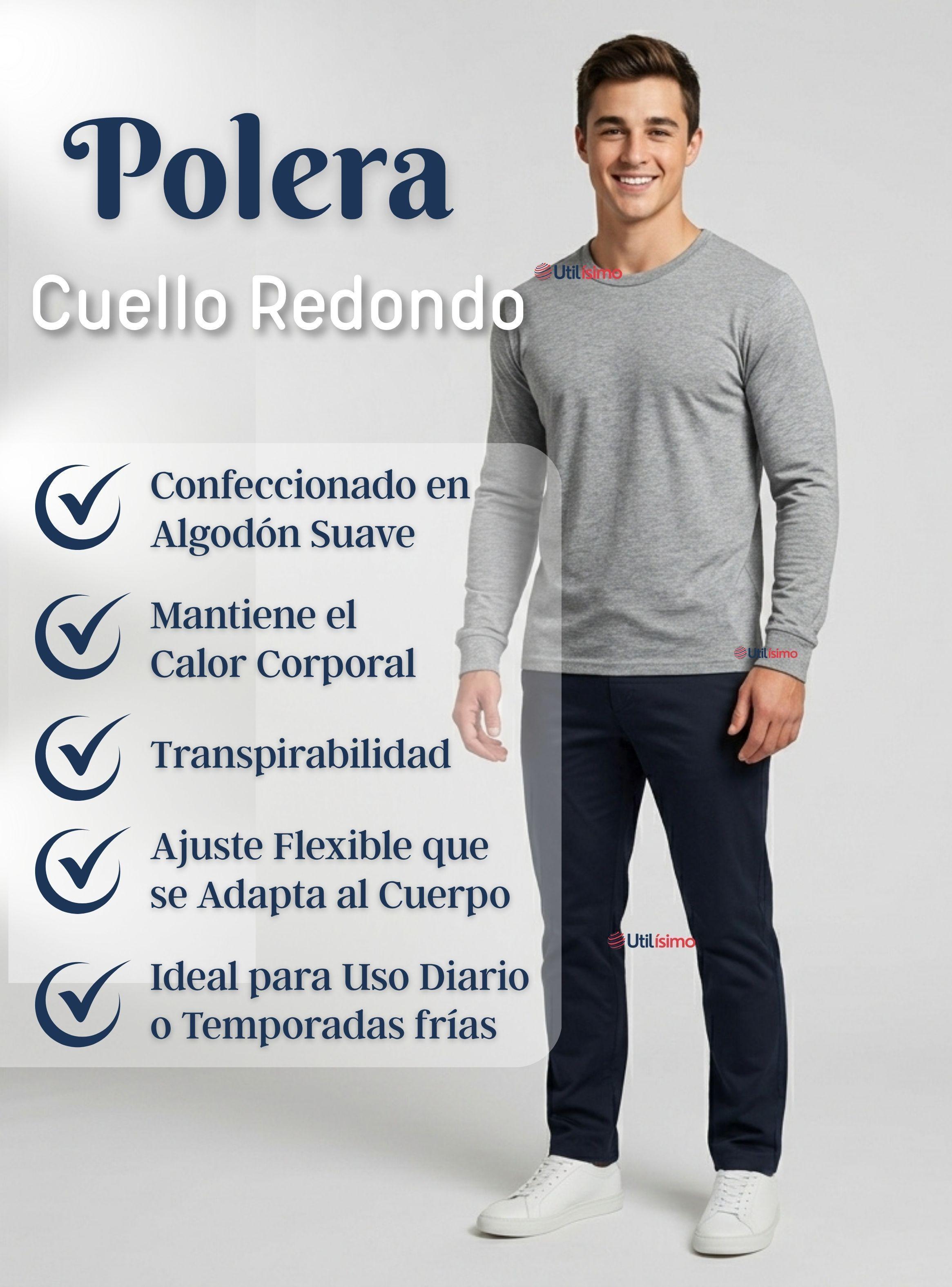 Camiseta Polera Algodón Primera Capa Manga Larga Hombre Cuello Redondo-4