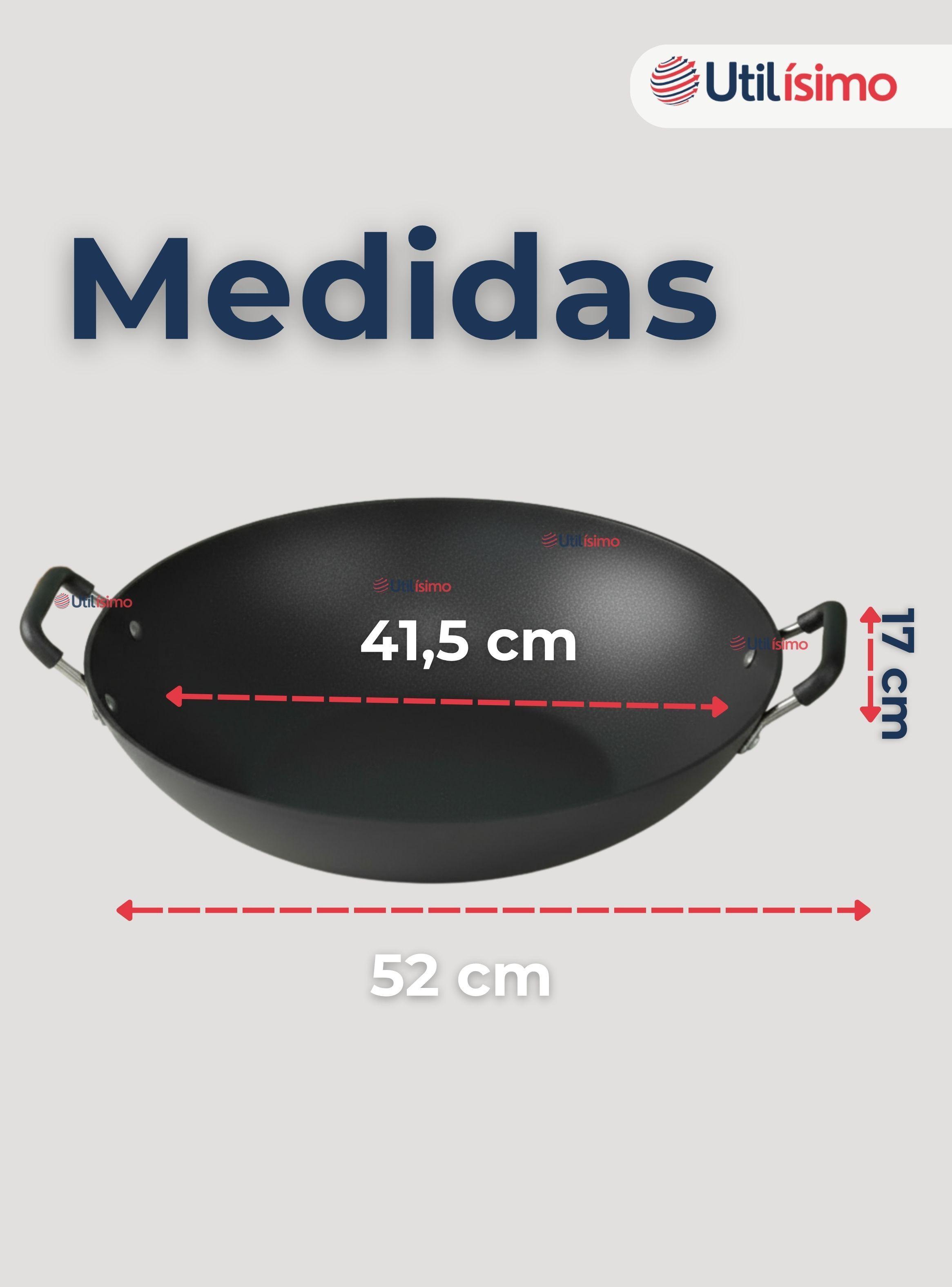 Wok Chino de Acero Inoxidable Antiadherente 34cm+ Cuchara de Madera de Bambú-3