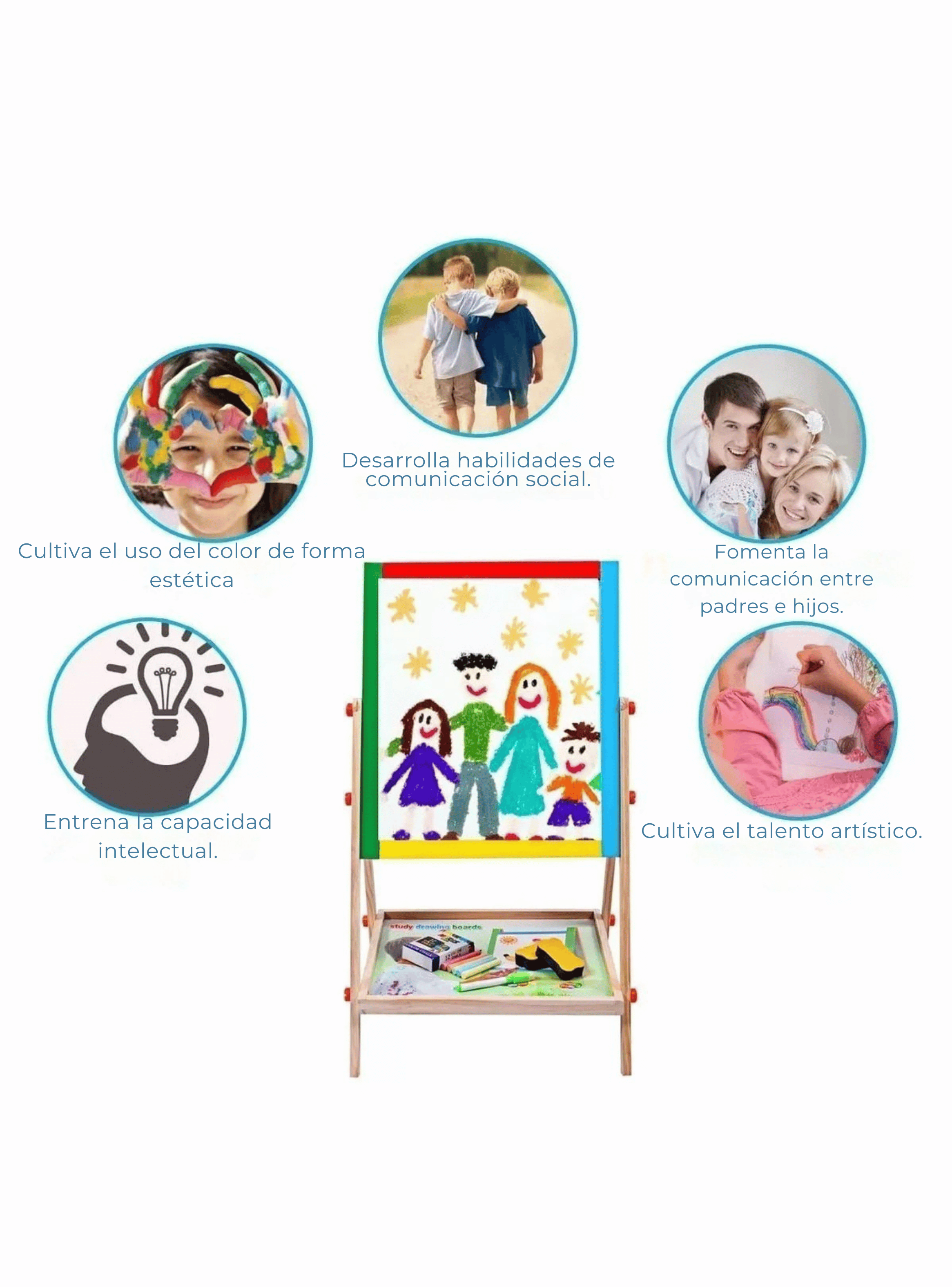 Pizarra Doble Cara Tiza Y Plumon Acrilica Madera Magnetica Niños-4