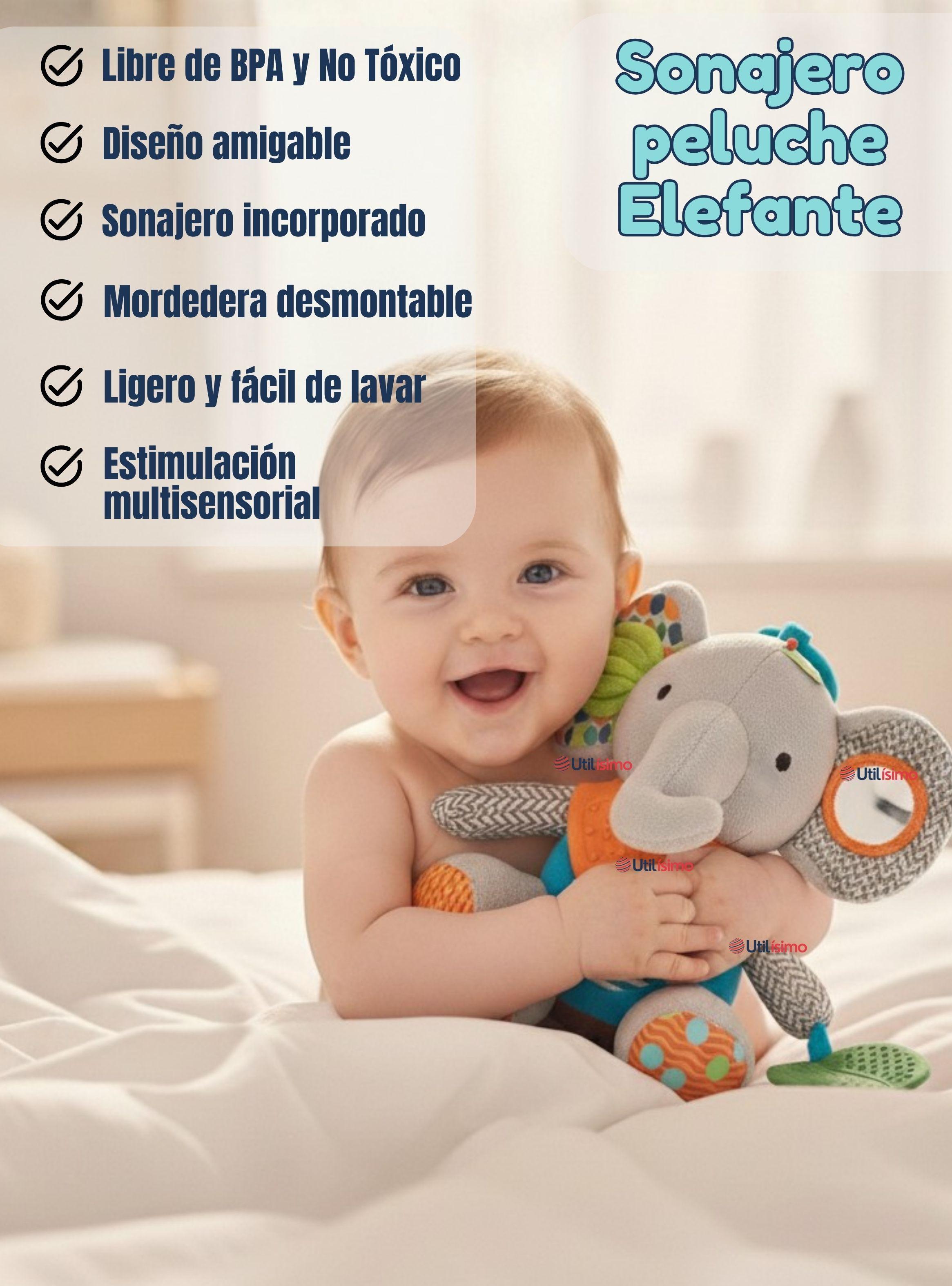 Juguete Peluche Animales Sensorial Con Mordedor Y Sonajero Diseño Elefante Niña y Niño-1