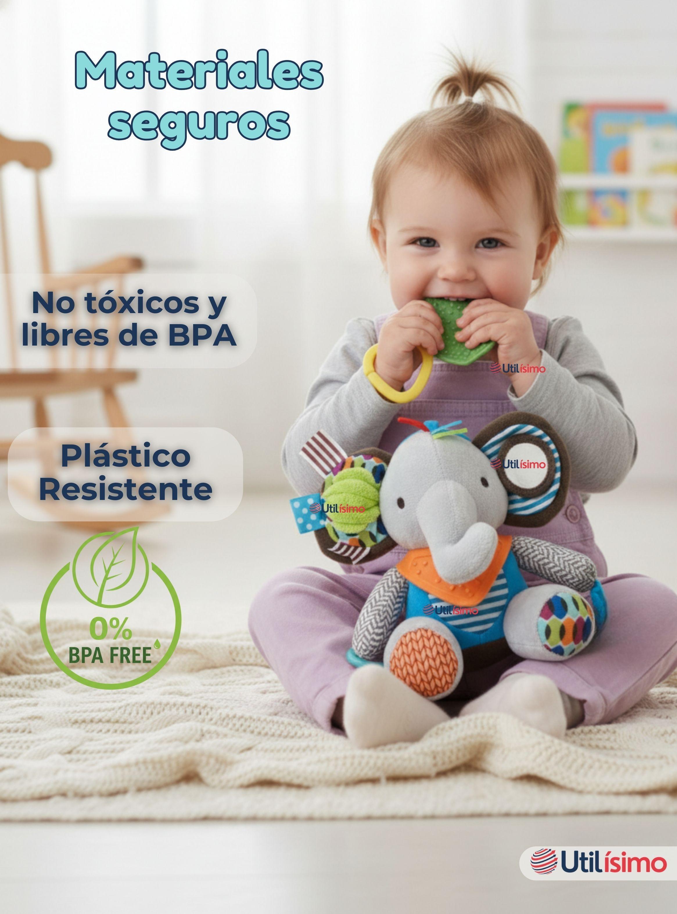 Juguete Peluche Animales Sensorial Con Mordedor Y Sonajero Diseño Elefante Niña y Niño-2
