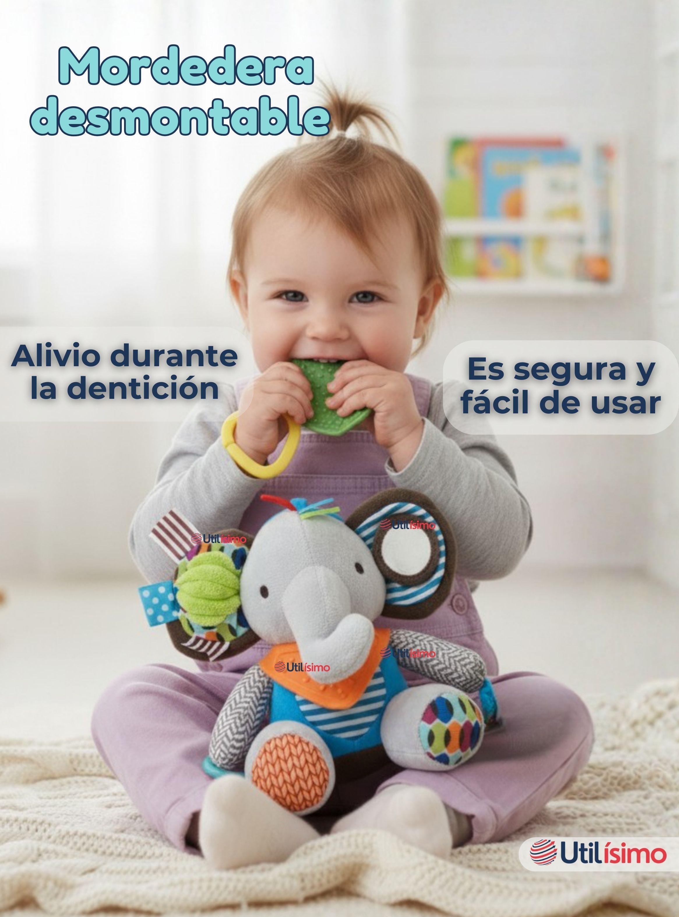 Juguete Peluche Animales Sensorial Con Mordedor Y Sonajero Diseño Elefante Niña y Niño-5