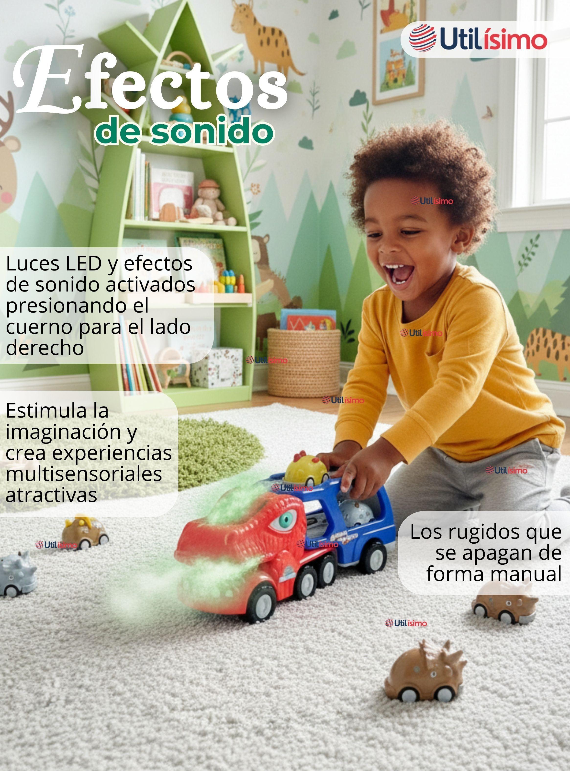 Camión Dinosaurio Con Música Luces Función de Spray + 8 Mini Coches-4