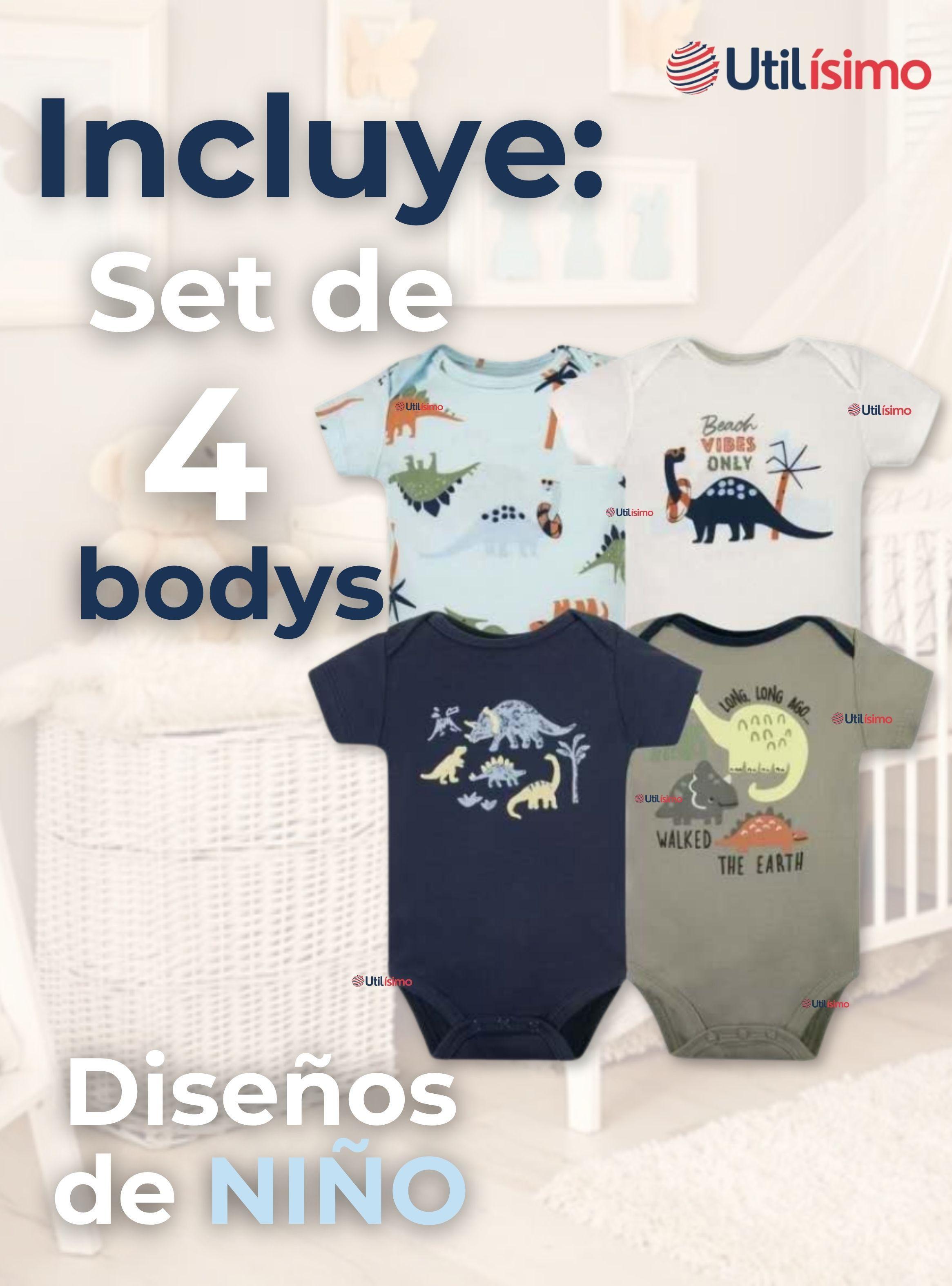 Pack 4 Bodys Niños Manga Corta Tedmimak 100% Algodón Dino Aventura-1